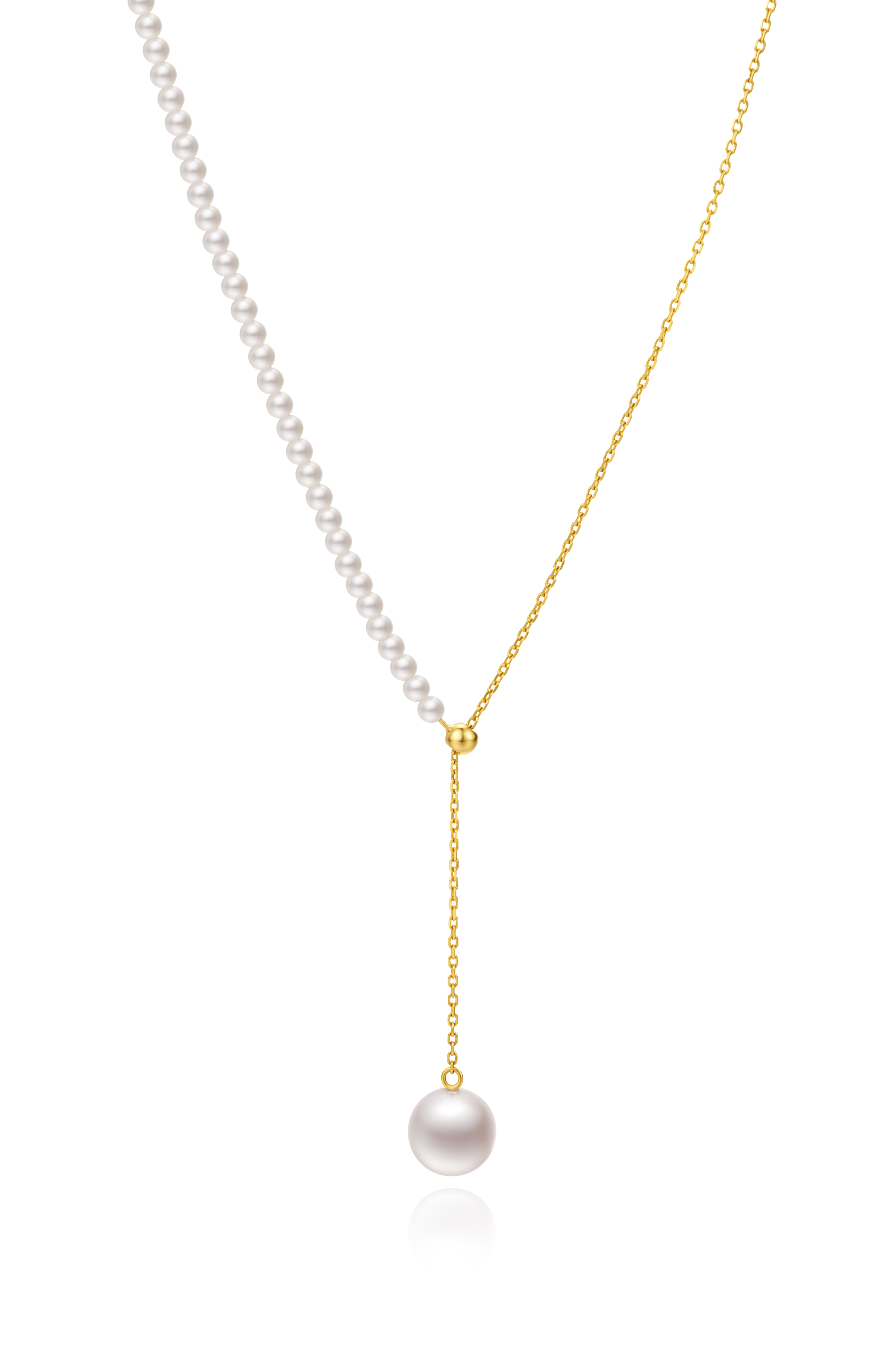 Half Pearl Half Chain Long Neacklace - 18K Solid Gold - YIN Fine Jewelry - Chinese Modern Gold Jewelry