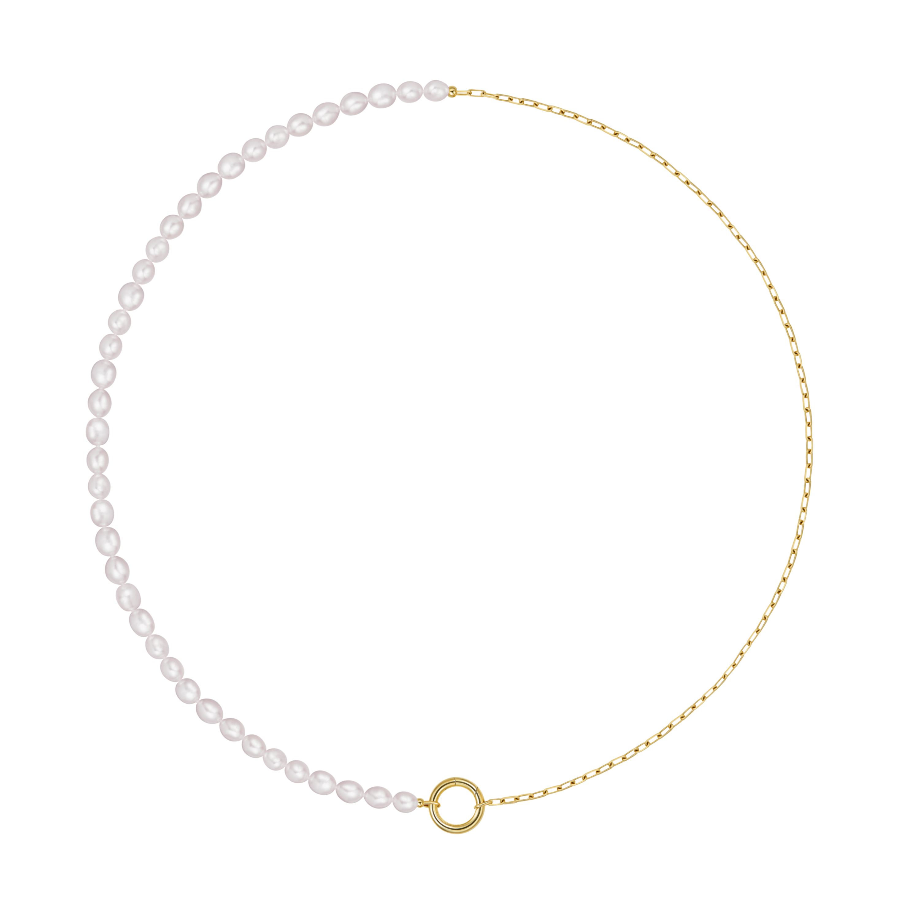 Half Pearl Half Chain Neacklace - 18K Solid Gold - YIN Fine Jewelry - Chinese Modern Gold Jewelry