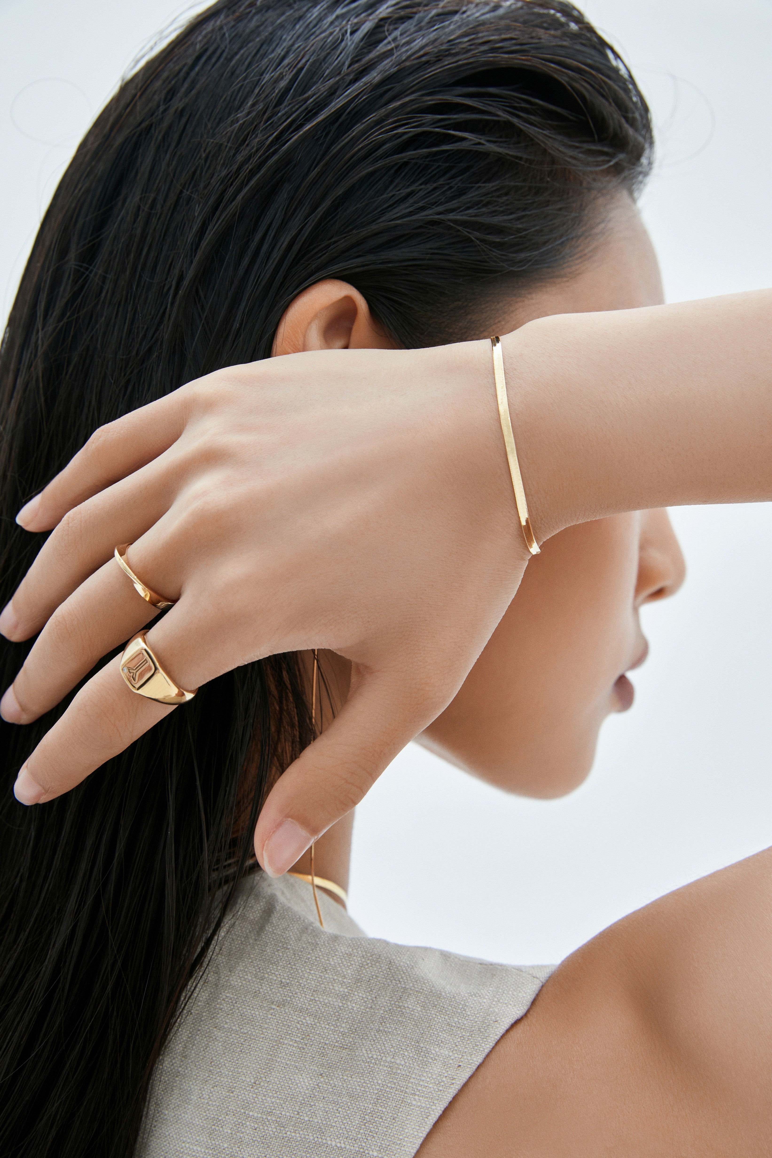 The Essentials Herringbone Bracelet - 18K Solid Gold- YIN Fine Jewelry - Chinese Modern Gold Jewelry