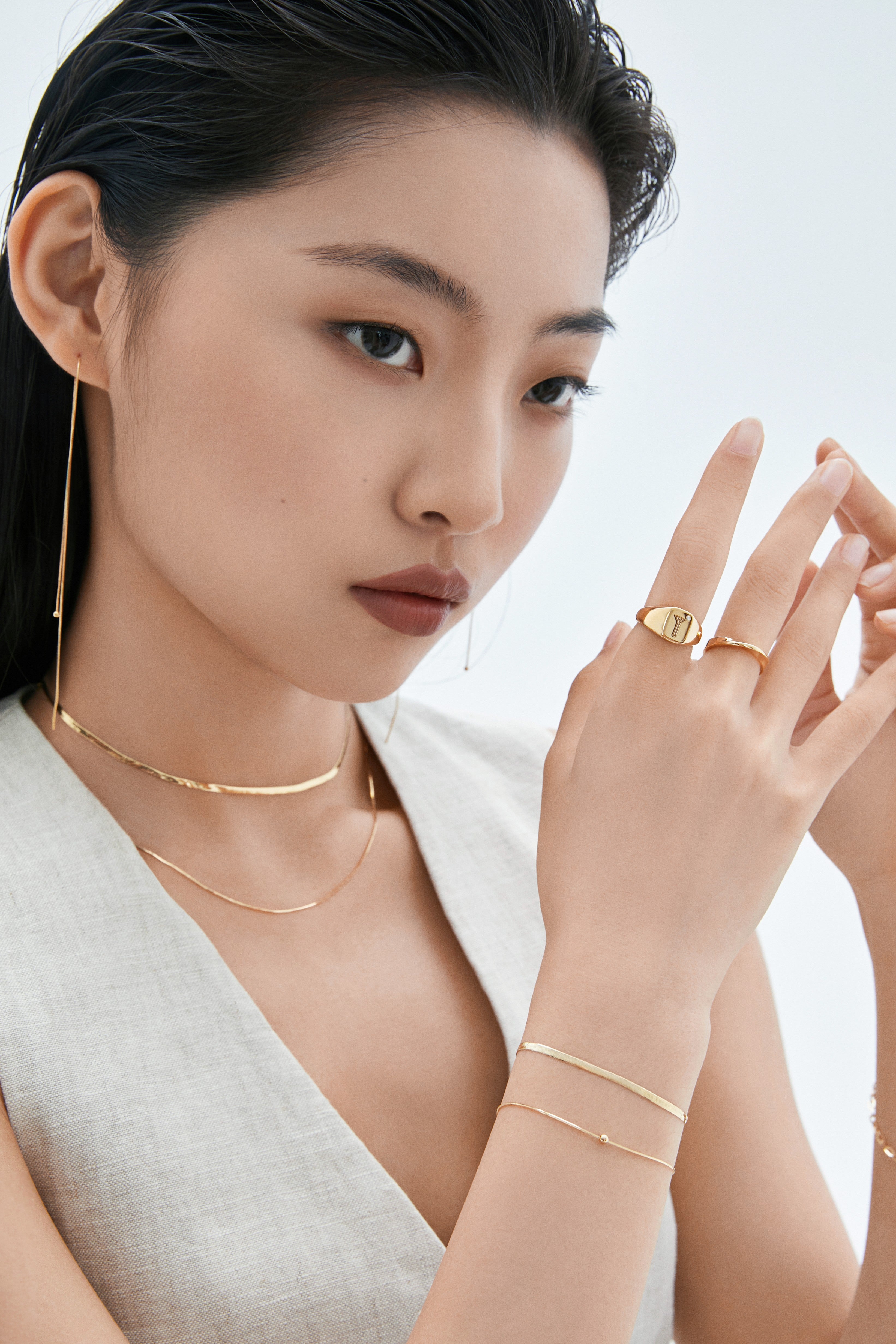 The Essentials Herringbone Bracelet - 18K Solid Gold- YIN Fine Jewelry - Chinese Modern Gold Jewelry