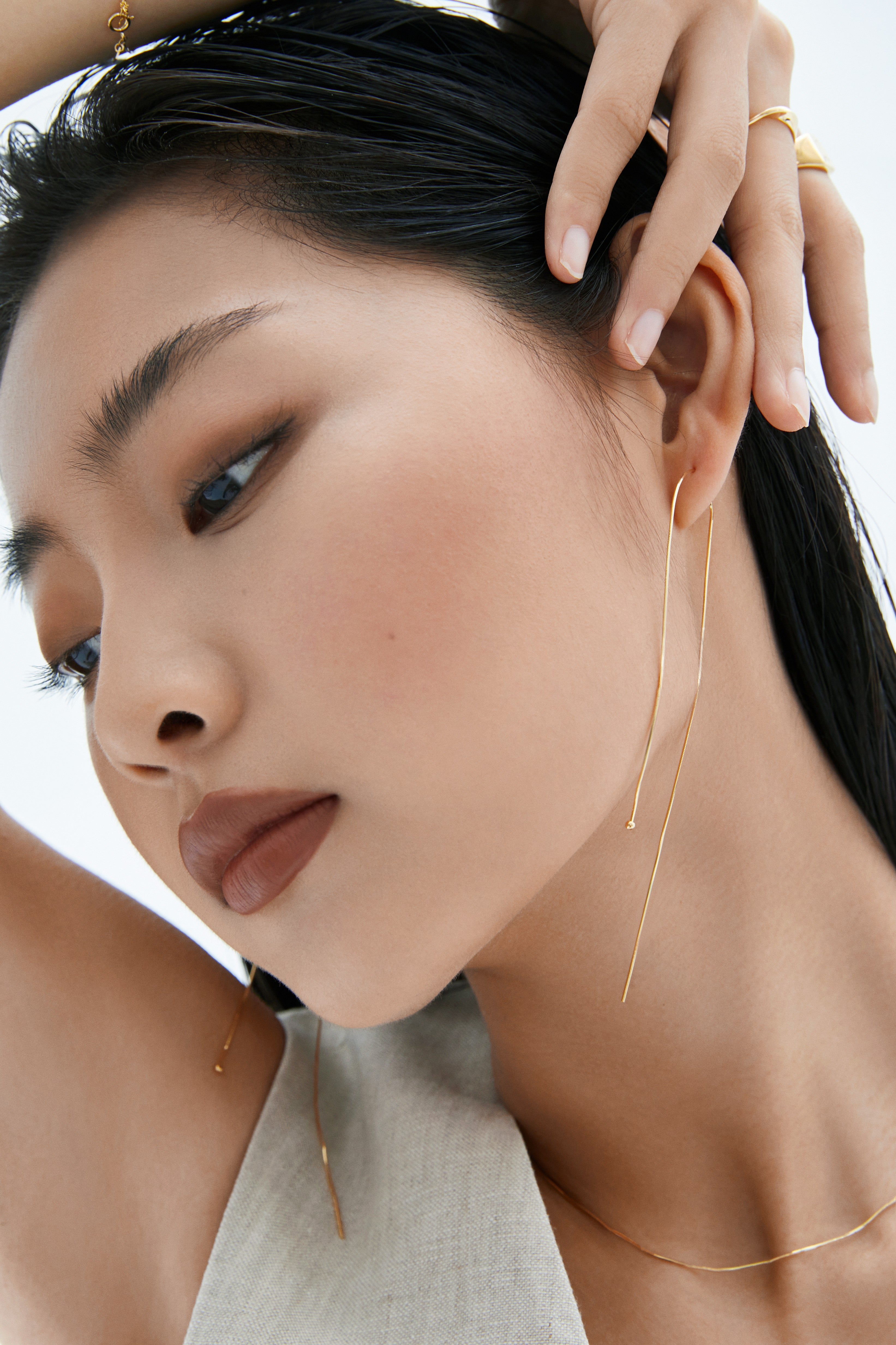 The Essentials Ultra Thin Silk Ear Threader - 18K Solid Gold - YIN Fine Jewelry - Chinese Modern Gold Jewelry
