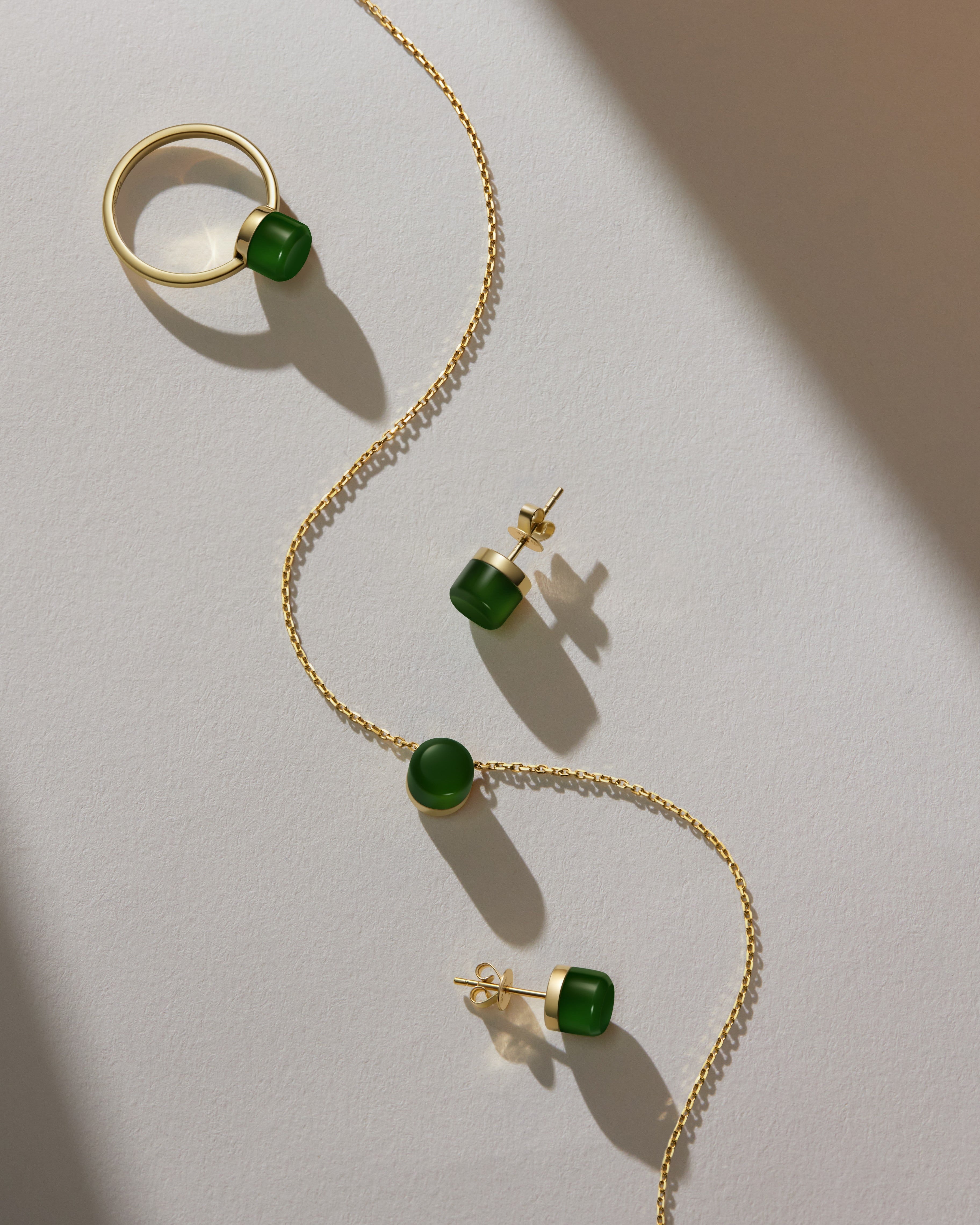 The Game of Weiqi 3/4 Jade Necklace - 18K Solid Gold - YIN Fine Jewelry - Chinese Modern Gold Jewelry