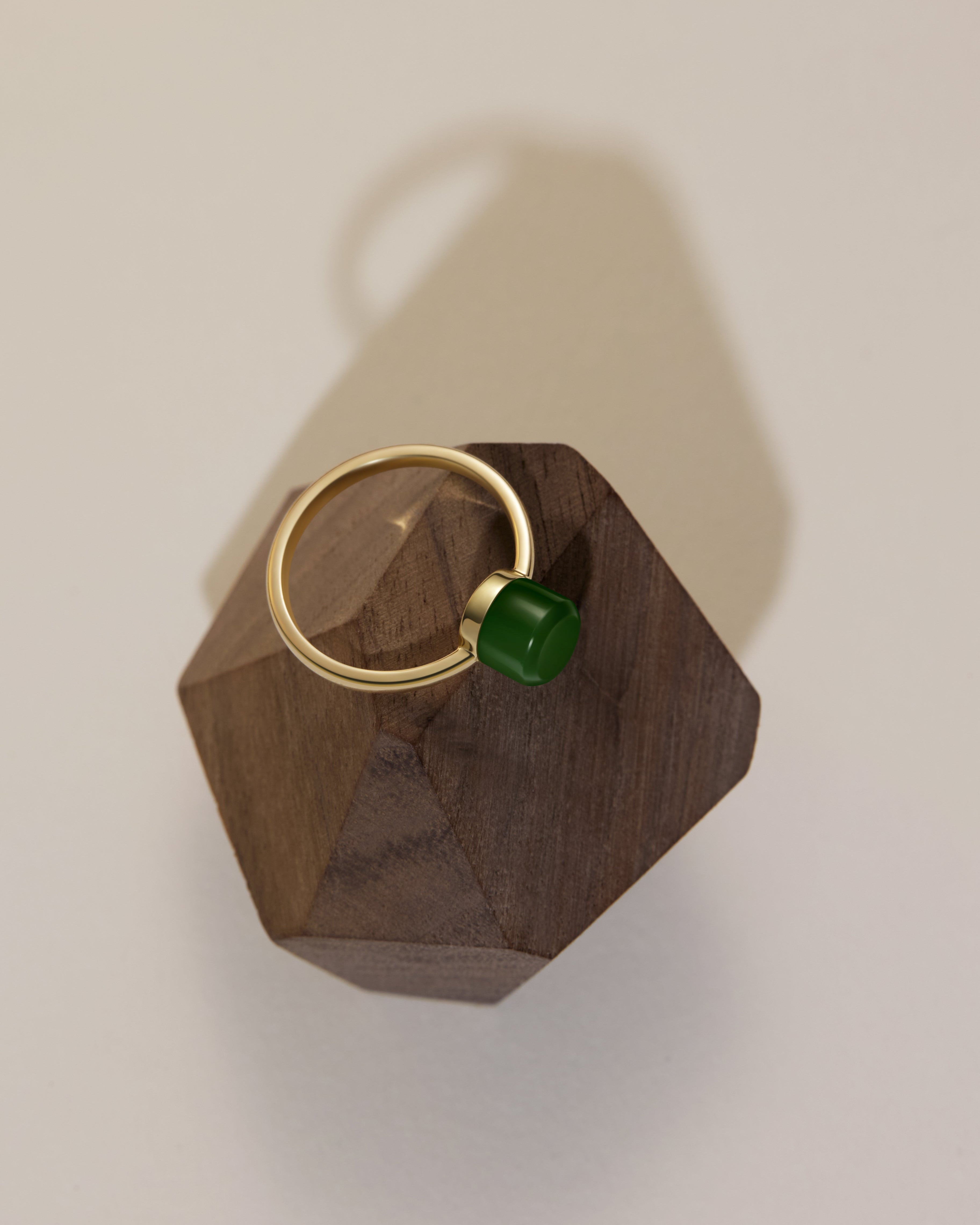 The Game of Weiqi 3/4 Jade Ring - 18K Solid Gold - YIN Fine Jewelry - Chinese Modern Gold Jewelry