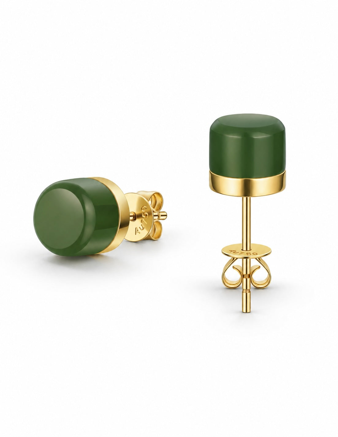 The Game of Go Hetian Green Jade Stud Earrings