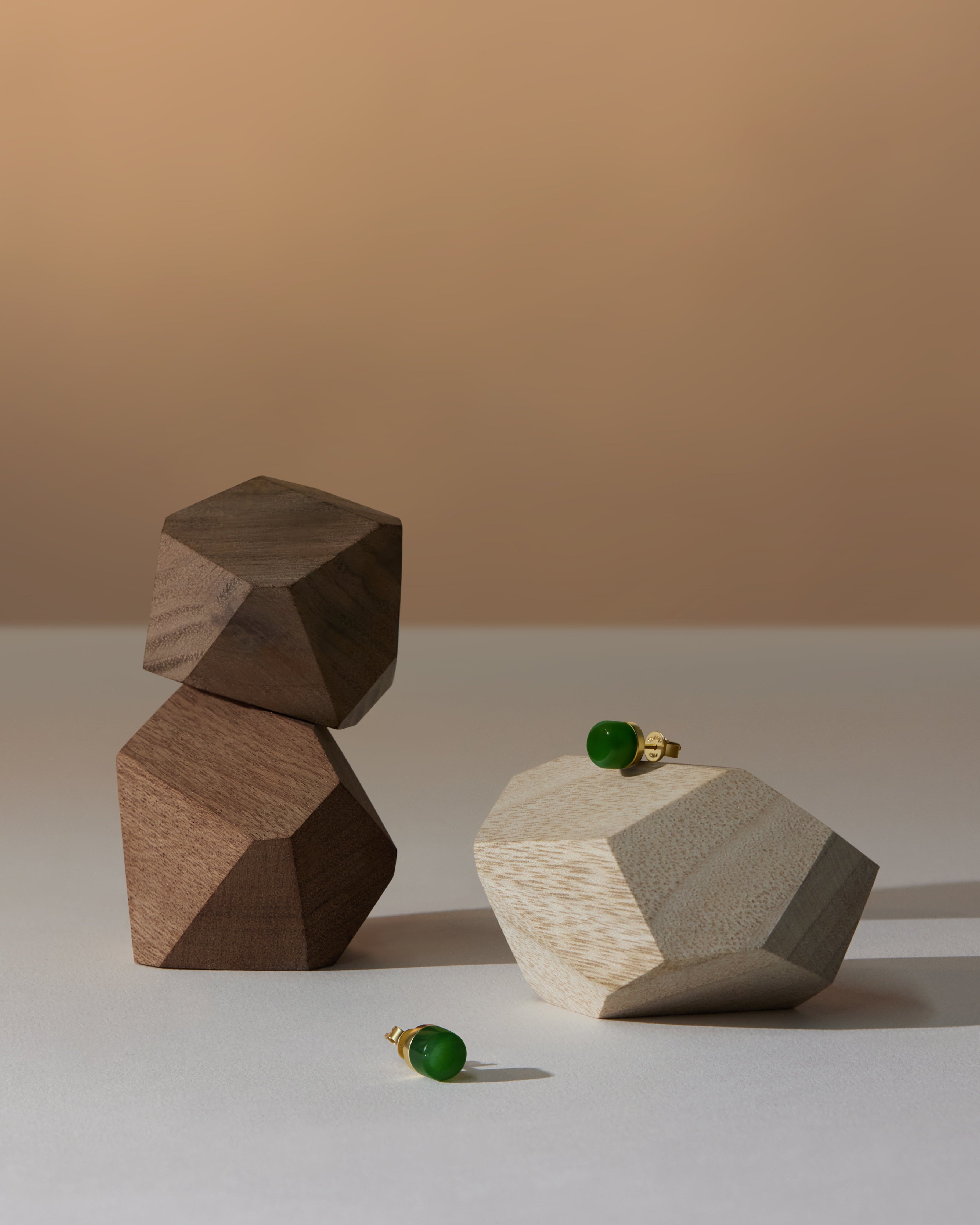 The Game of Weiqi 3/4 Jade Earrings - 18K Solid Gold - YIN Fine Jewelry - Chinese Modern Gold Jewelry