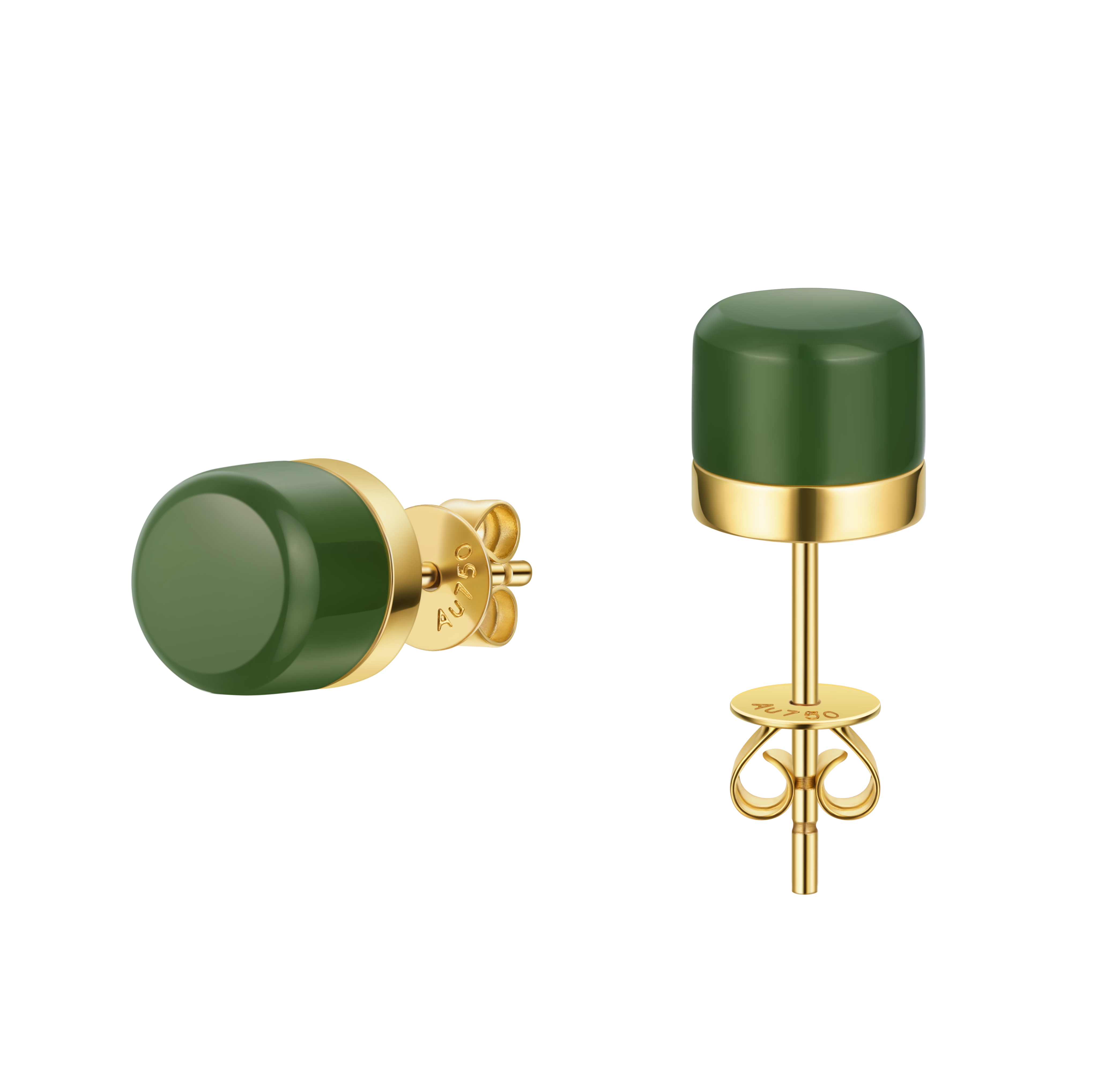 The Game of Weiqi 3/4 Jade Earrings - 18K Solid Gold - YIN Fine Jewelry - Chinese Modern Gold Jewelry