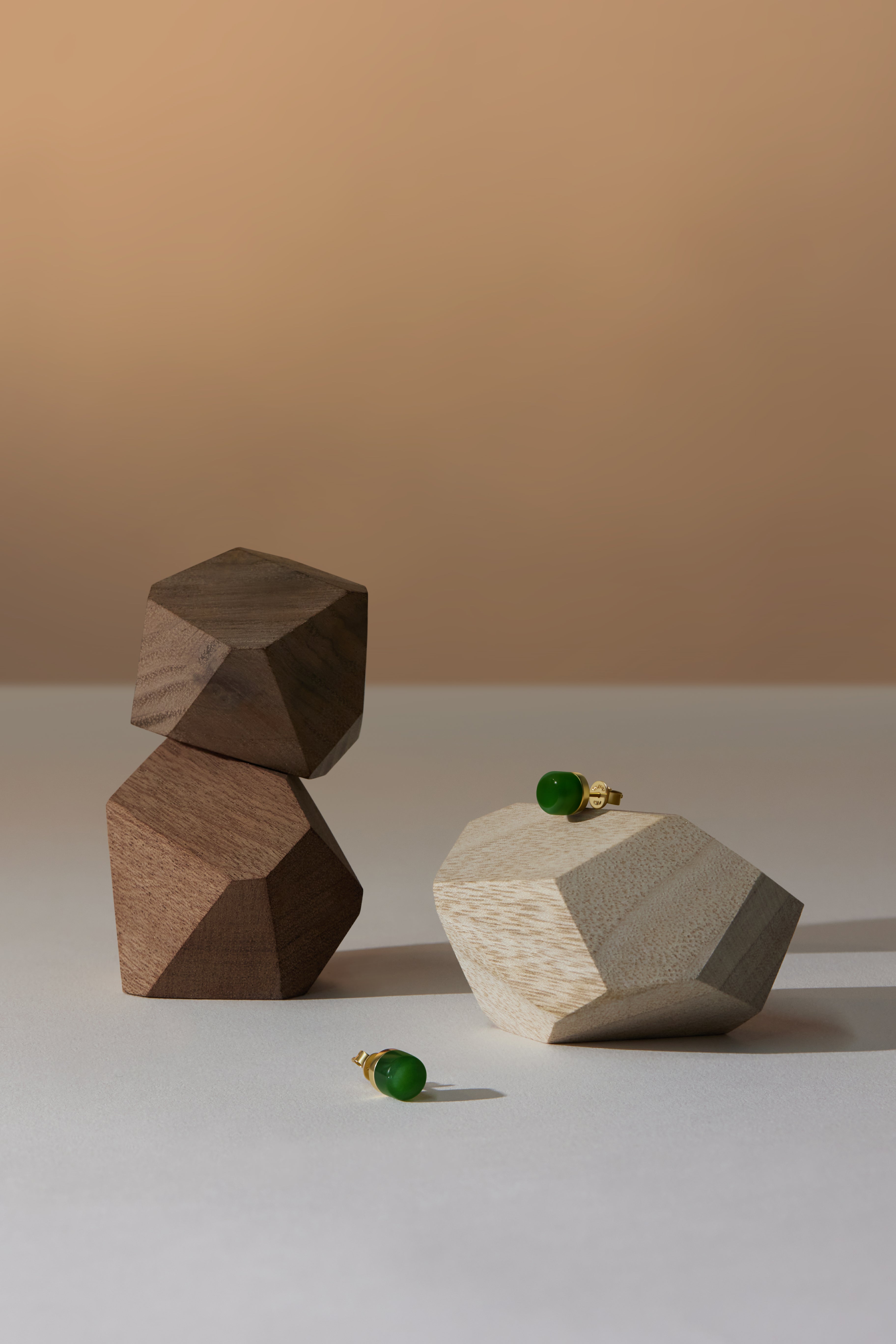 The Game of Weiqi 3/4 Jade Earrings - 18K Solid Gold - YIN Fine Jewelry - Chinese Modern Gold Jewelry