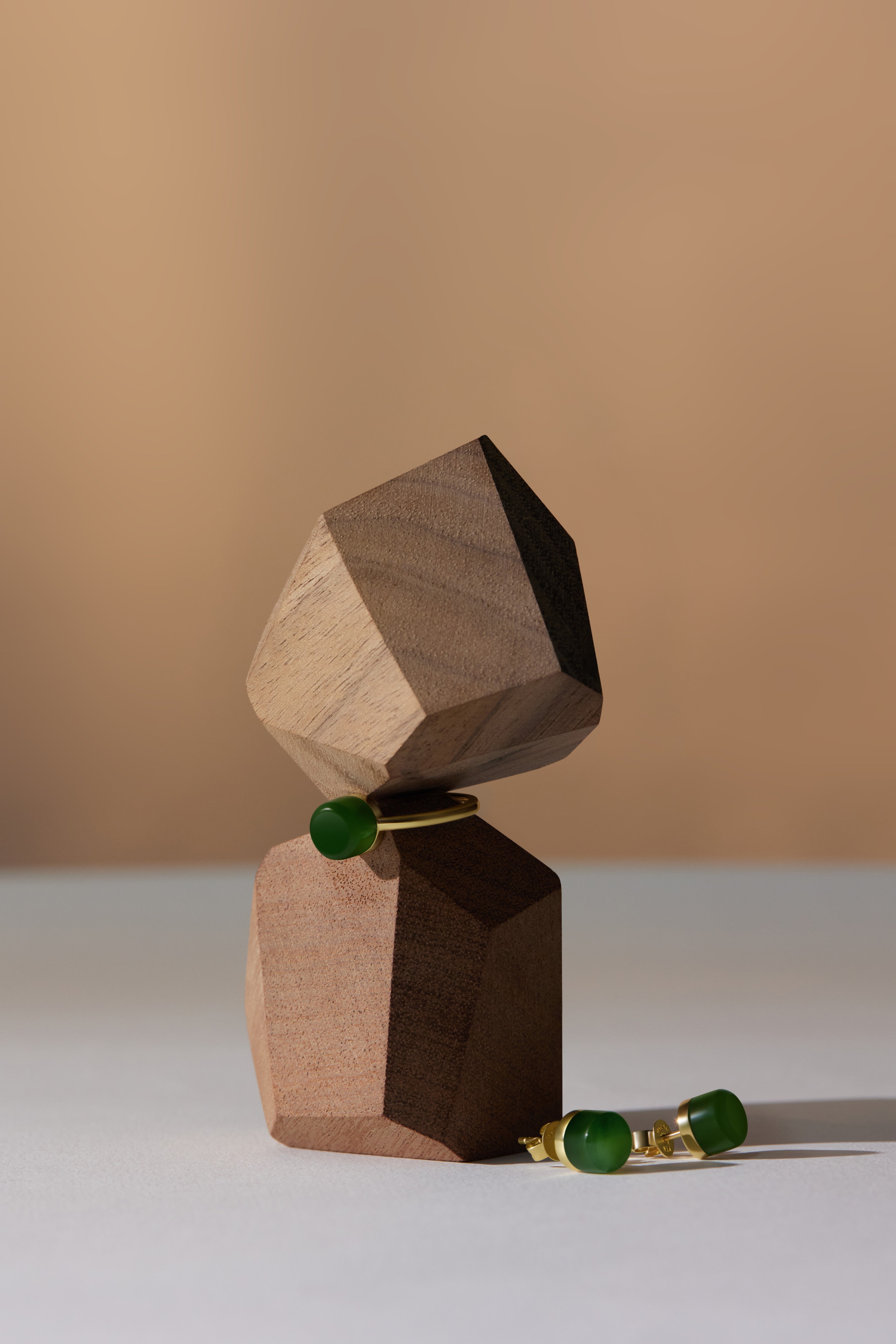 The Game of Weiqi 3/4 Jade Earrings - 18K Solid Gold - YIN Fine Jewelry - Chinese Modern Gold Jewelry