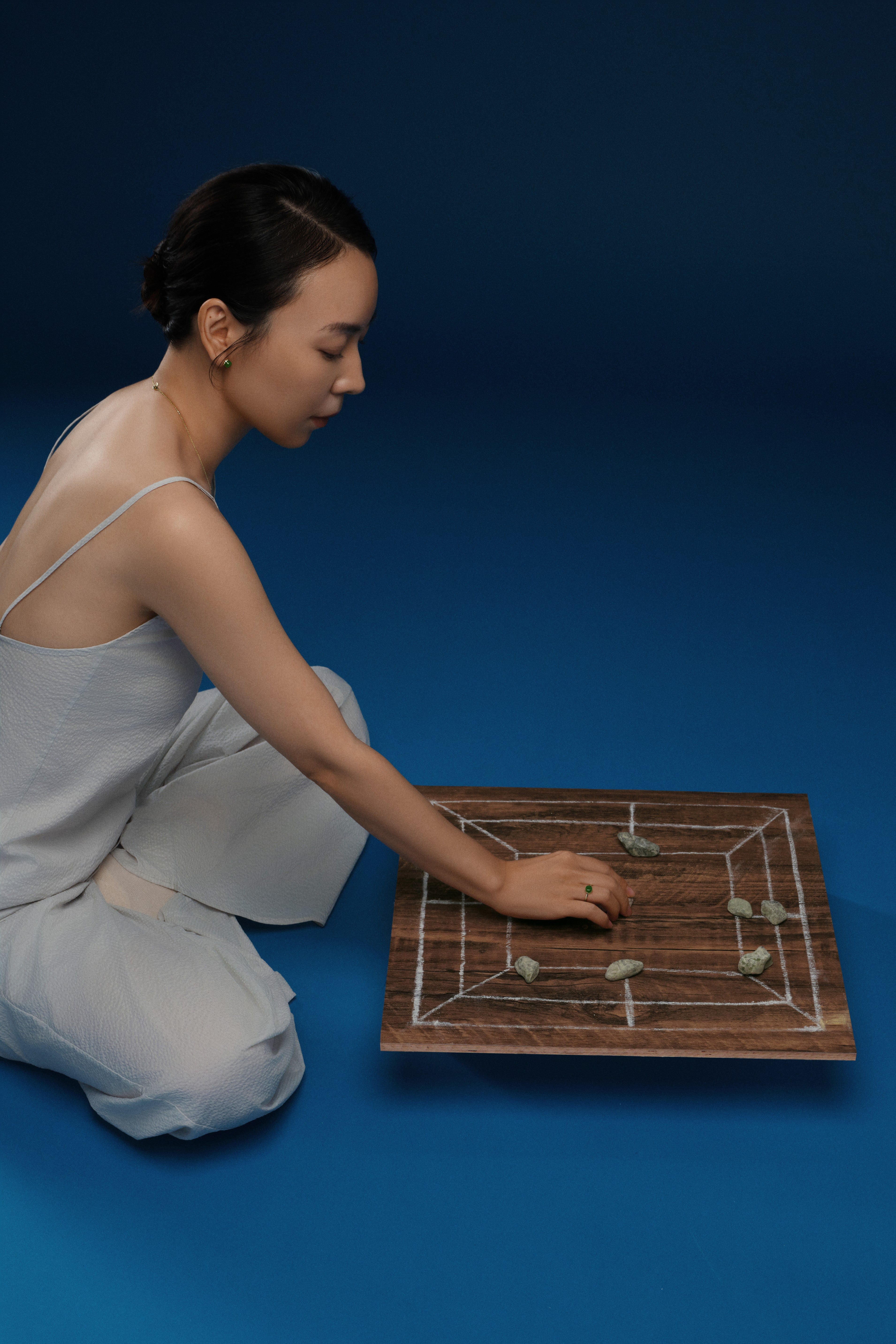 The Game of Weiqi 3/4 Jade Earrings - 18K Solid Gold - YIN Fine Jewelry - Chinese Modern Gold Jewelry