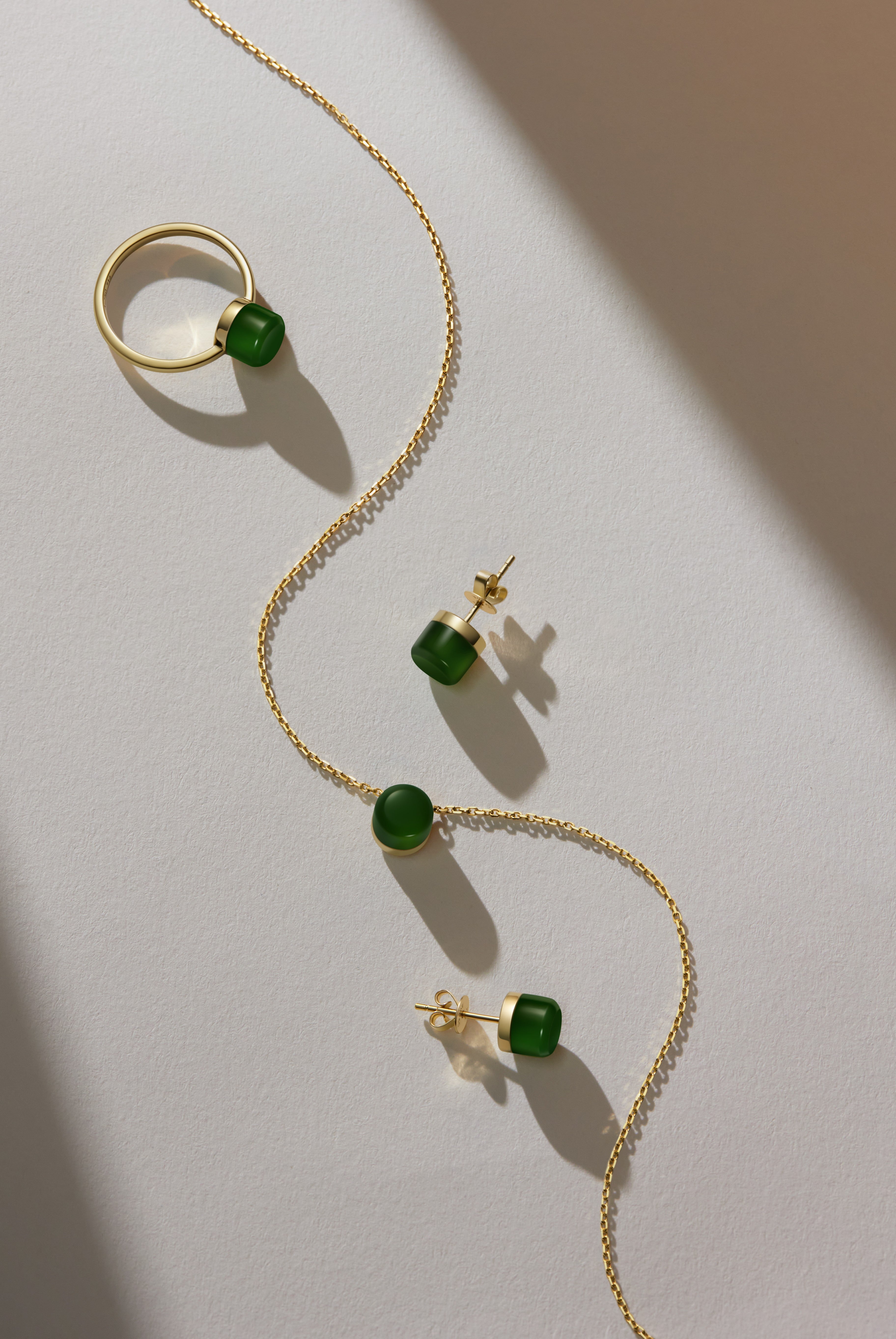 The Game of Weiqi 3/4 Jade Necklace - 18K Solid Gold - YIN Fine Jewelry - Chinese Modern Gold Jewelry