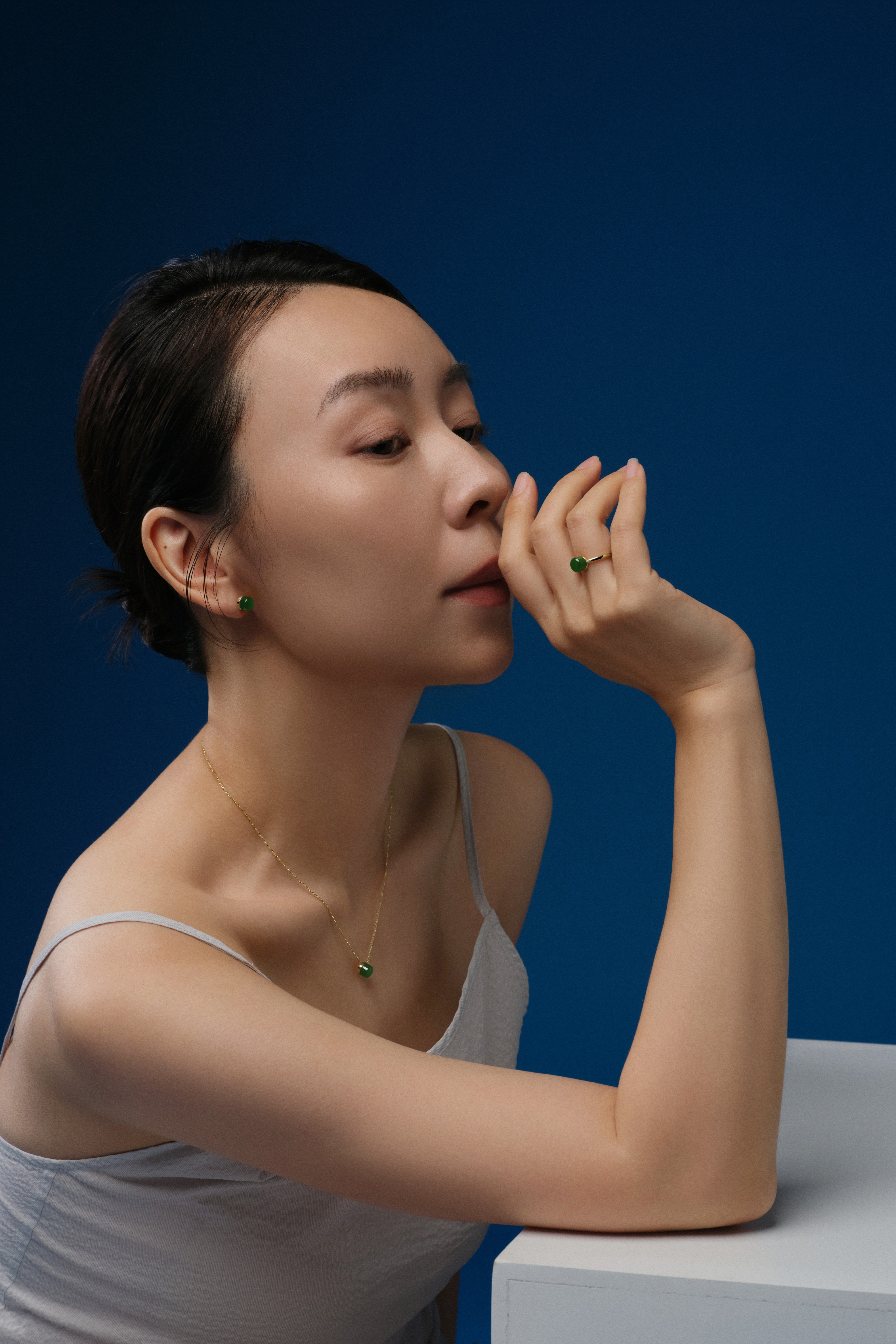 The Game of Weiqi 3/4 Jade Necklace - 18K Solid Gold - YIN Fine Jewelry - Chinese Modern Gold Jewelry