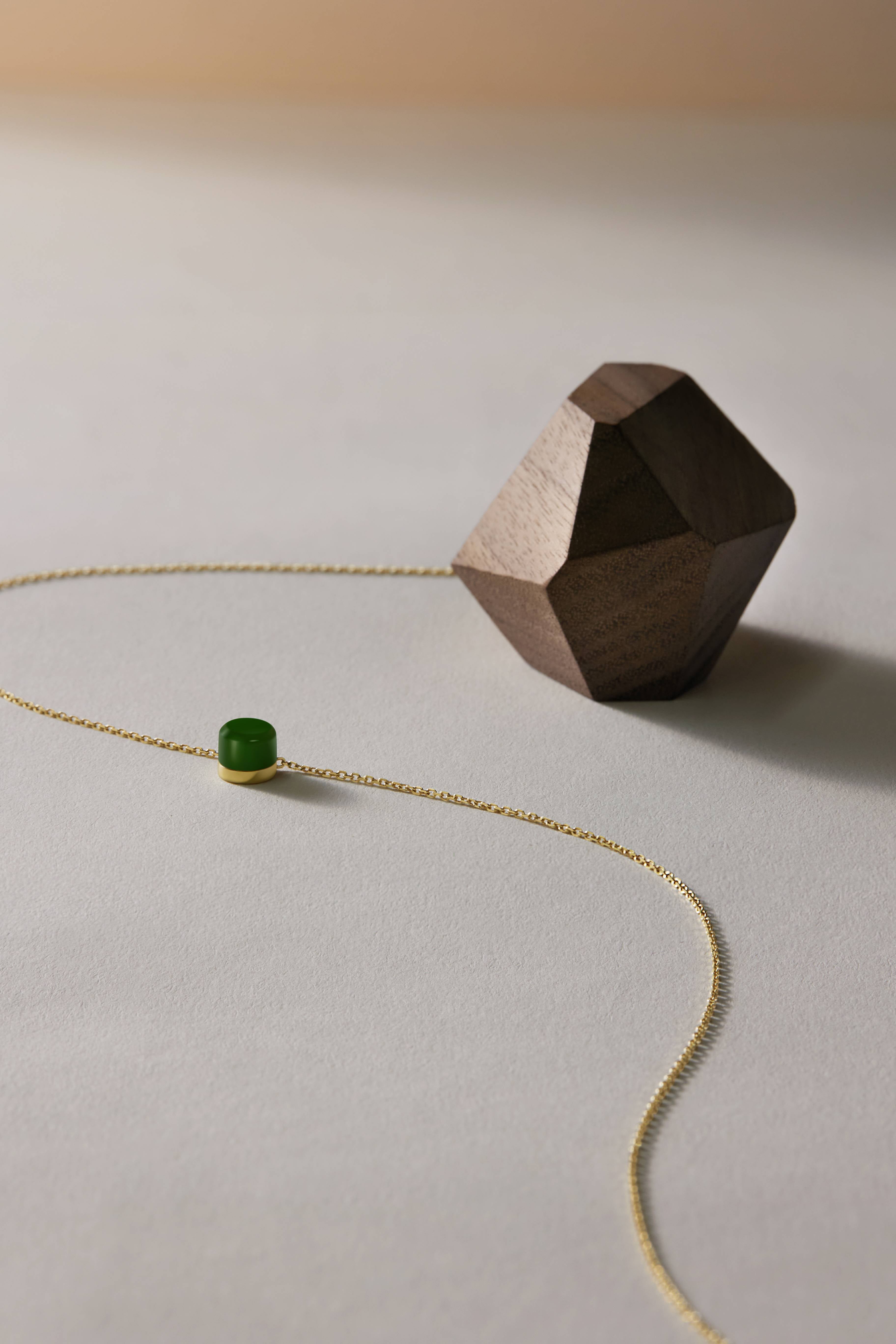 The Game of Weiqi 3/4 Jade Necklace - 18K Solid Gold - YIN Fine Jewelry - Chinese Modern Gold Jewelry
