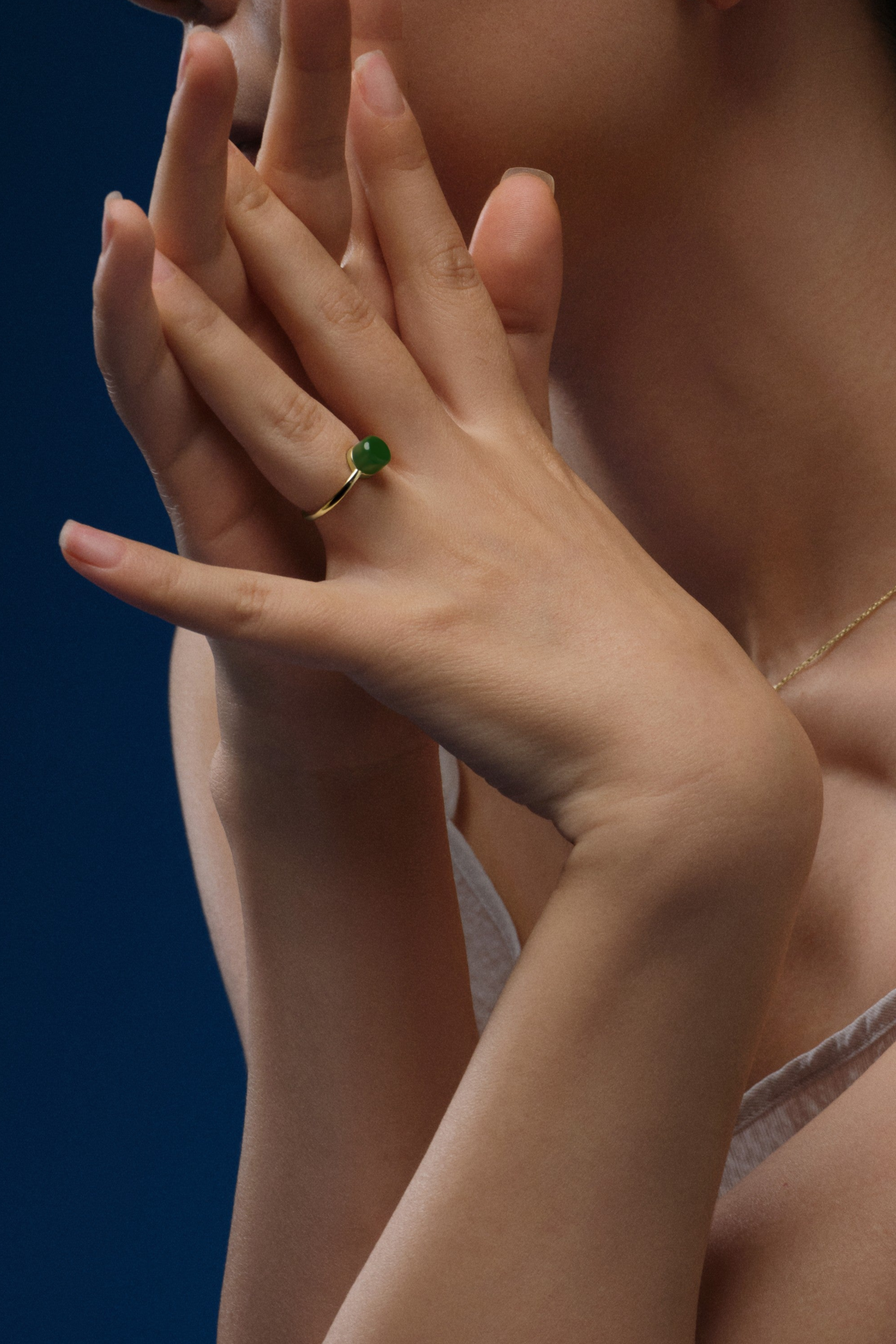 The Game of Weiqi 3/4 Jade Ring - 18K Solid Gold - YIN Fine Jewelry - Chinese Modern Gold Jewelry