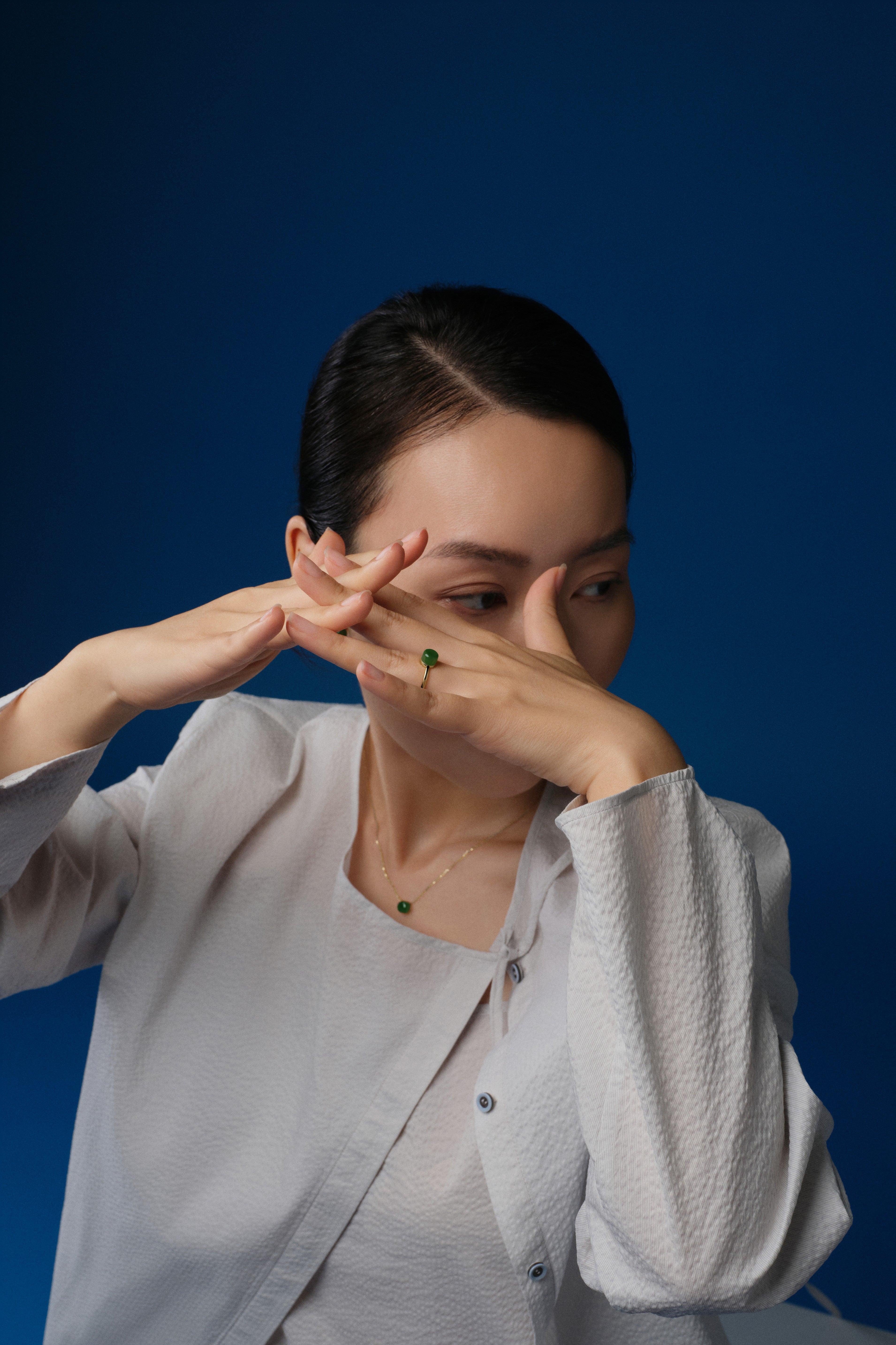 The Game of Weiqi 3/4 Jade Ring - 18K Solid Gold - YIN Fine Jewelry - Chinese Modern Gold Jewelry