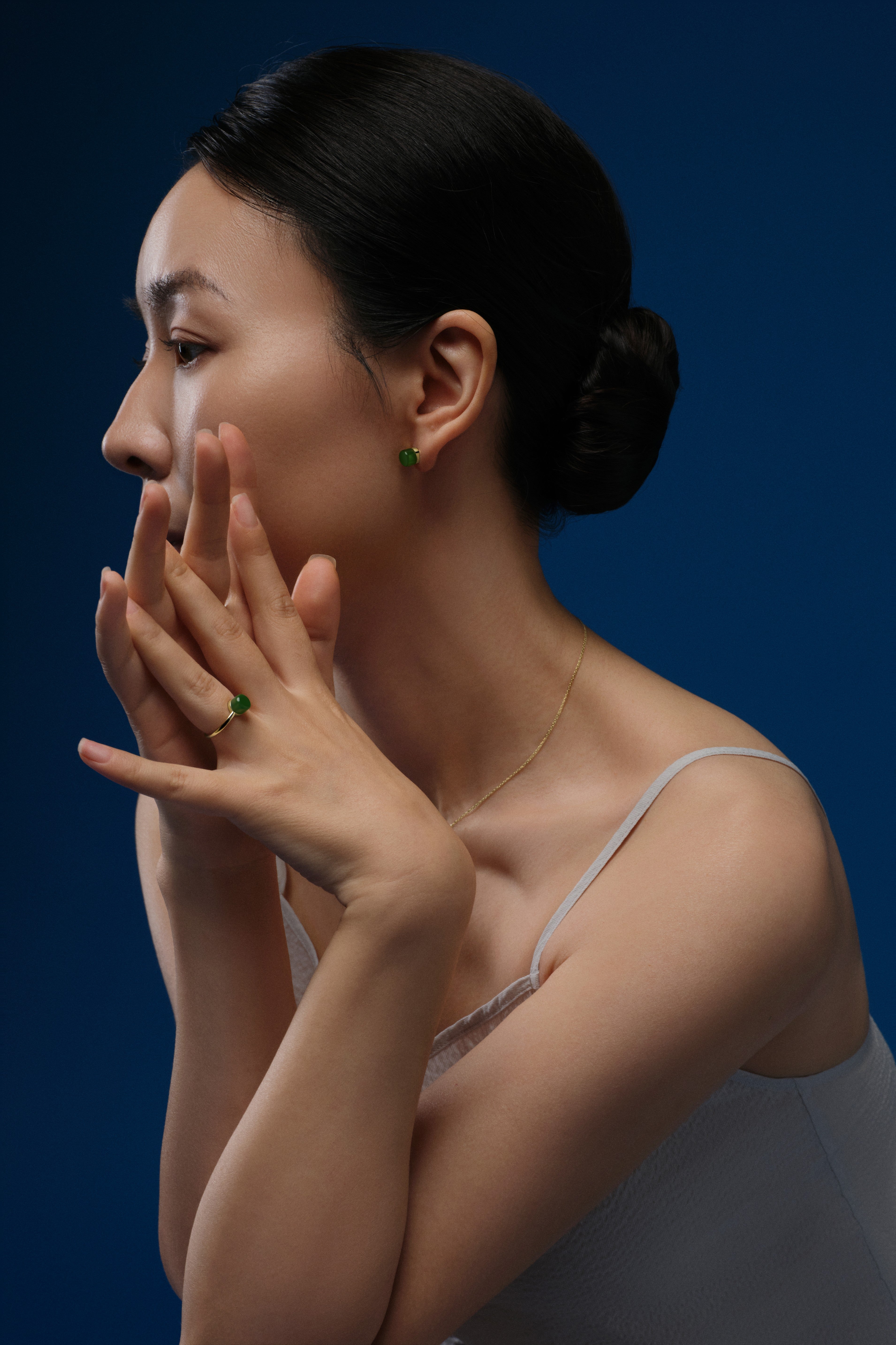 The Game of Weiqi 3/4 Jade Ring - 18K Solid Gold - YIN Fine Jewelry - Chinese Modern Gold Jewelry