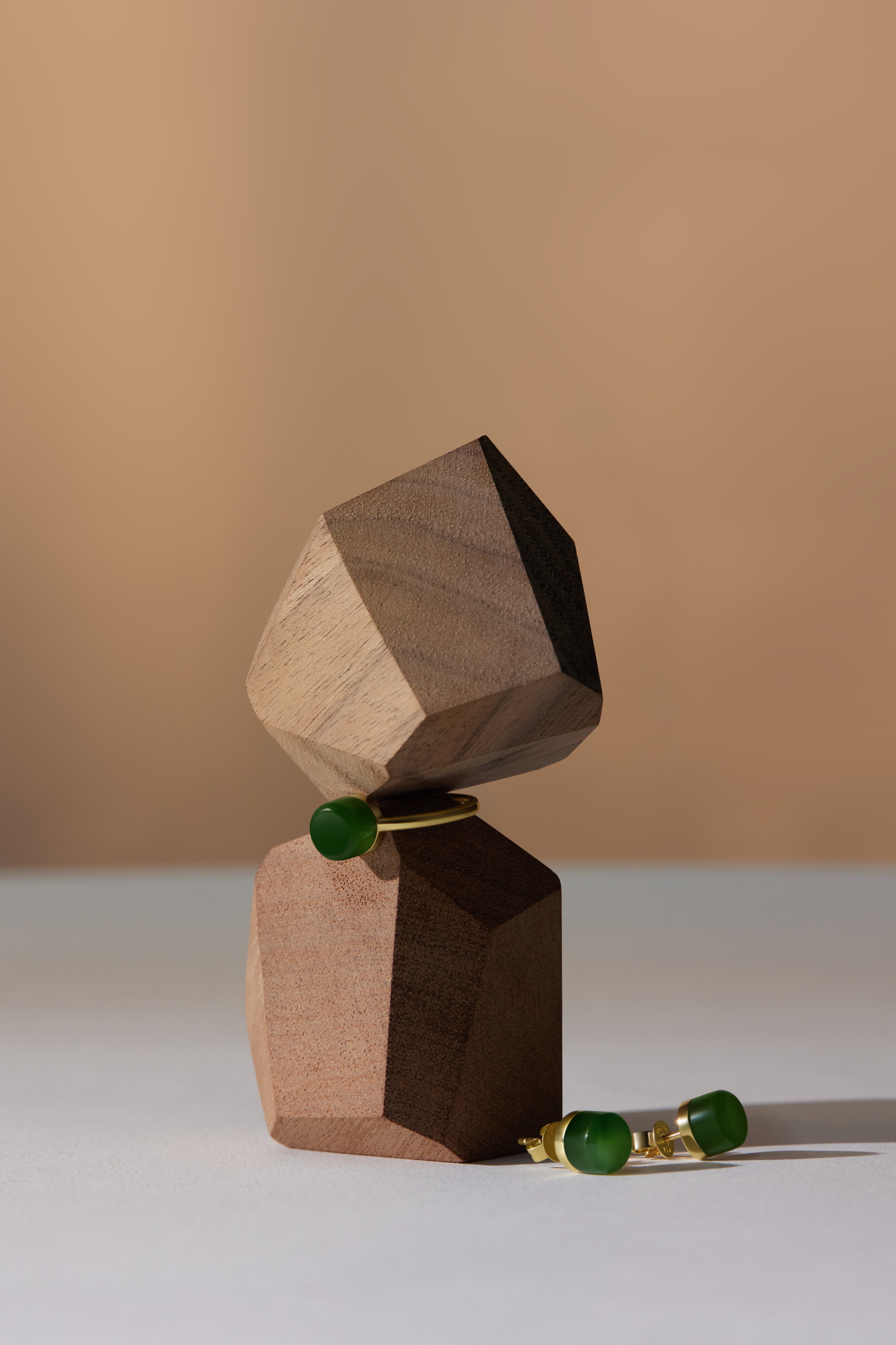 The Game of Weiqi 3/4 Jade Ring - 18K Solid Gold - YIN Fine Jewelry - Chinese Modern Gold Jewelry