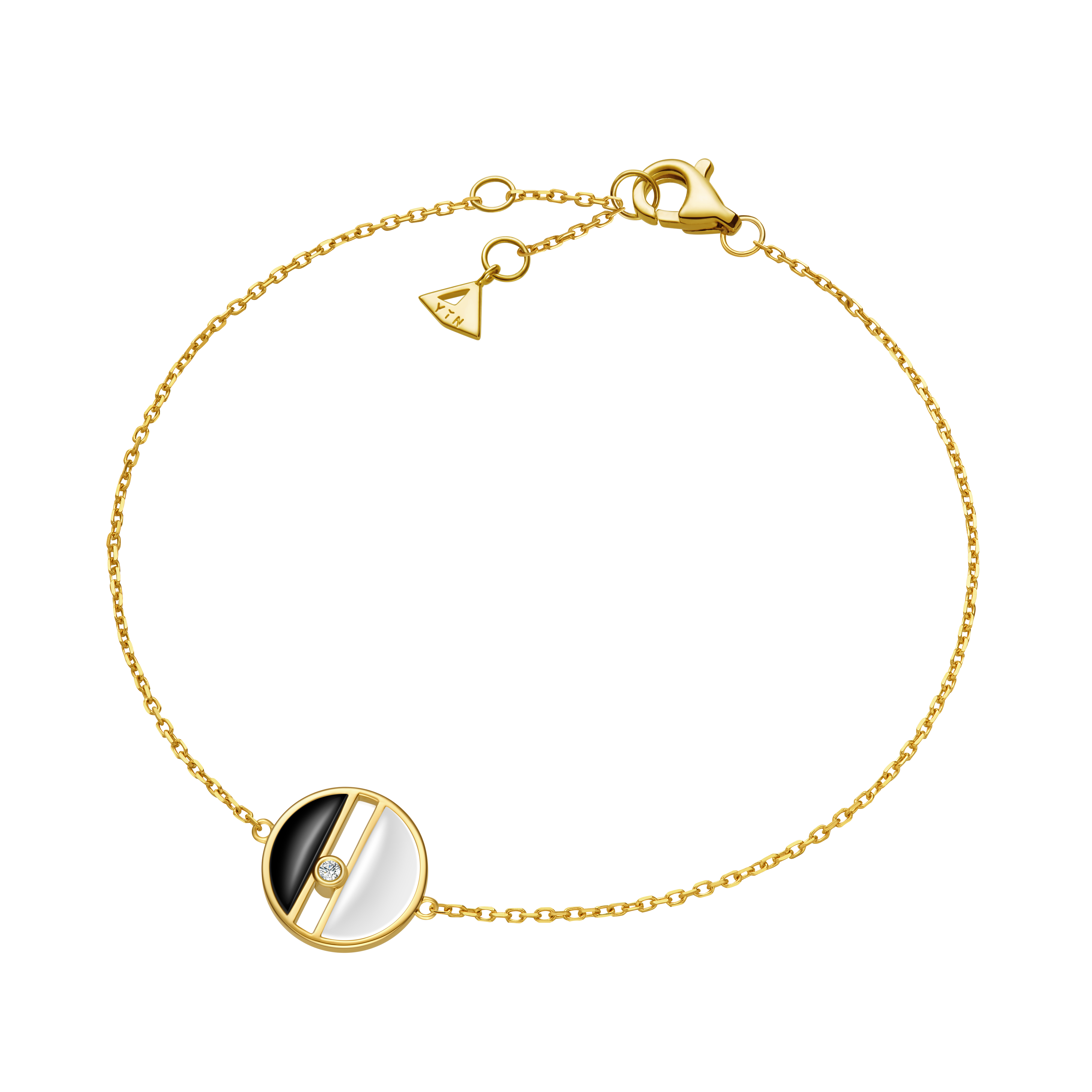 The Game of Weiqi Black & White Jade Bracelet - 18K Solid Gold - YIN Fine Jewelry - Chinese Modern Gold Jewelry