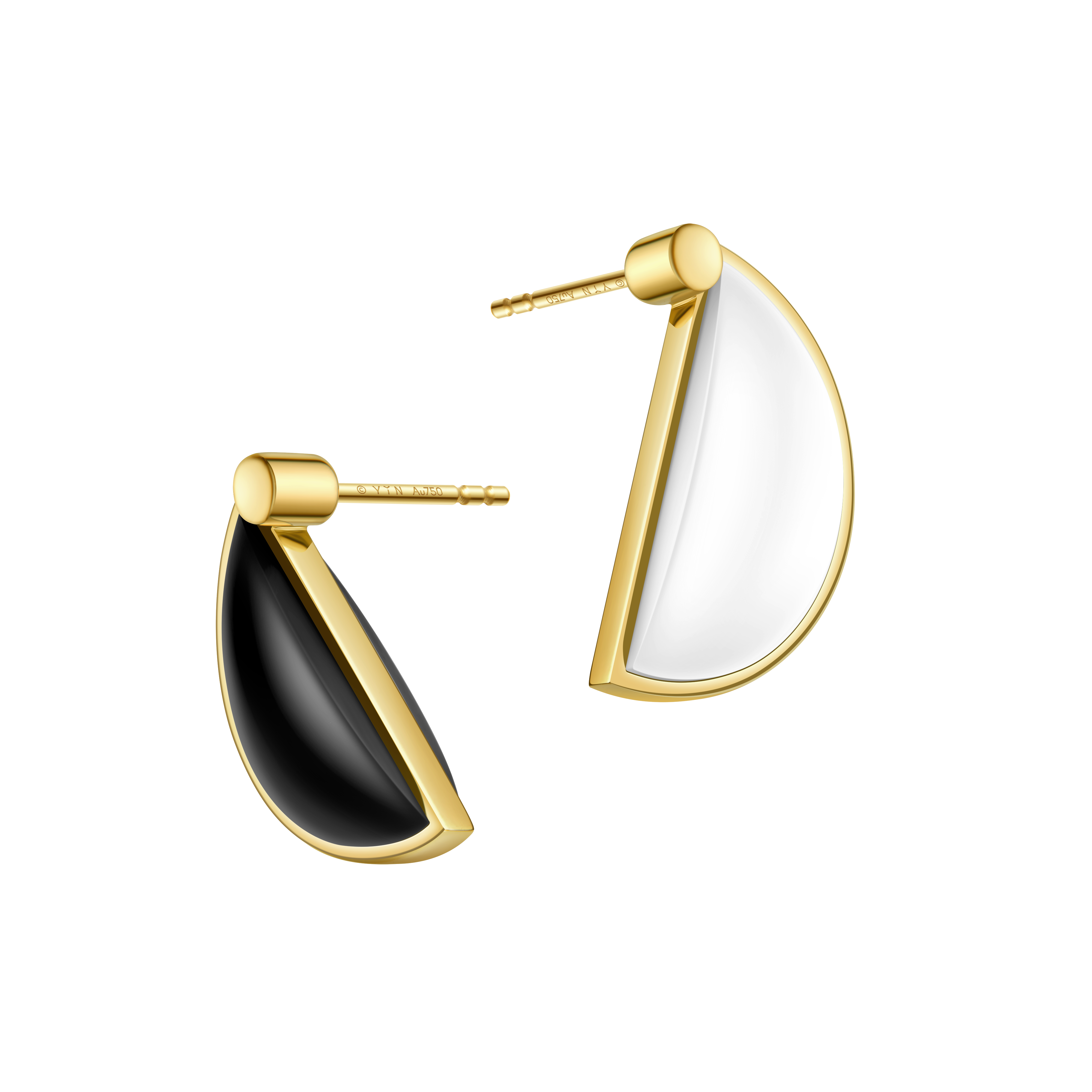 The Game of Weiqi Black & White Jade Earrings - 18K Solid Gold - YIN Fine Jewelry - Chinese Modern Gold Jewelry