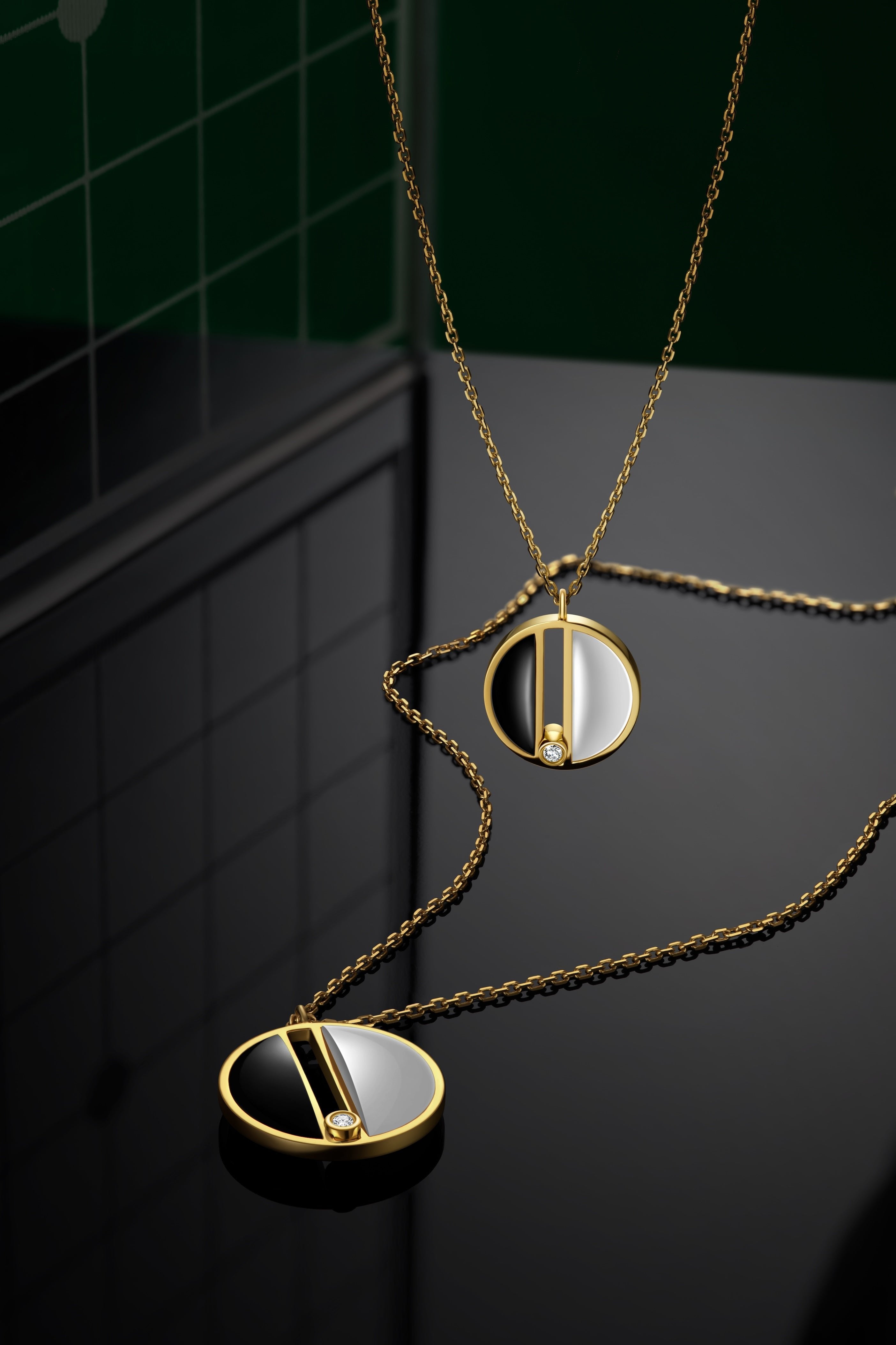 The Game of Weiqi Black & White Jade Necklace - 18K - Solid - Gold - YIN Fine Jewelry - Chinese Modern Gold Jewelry