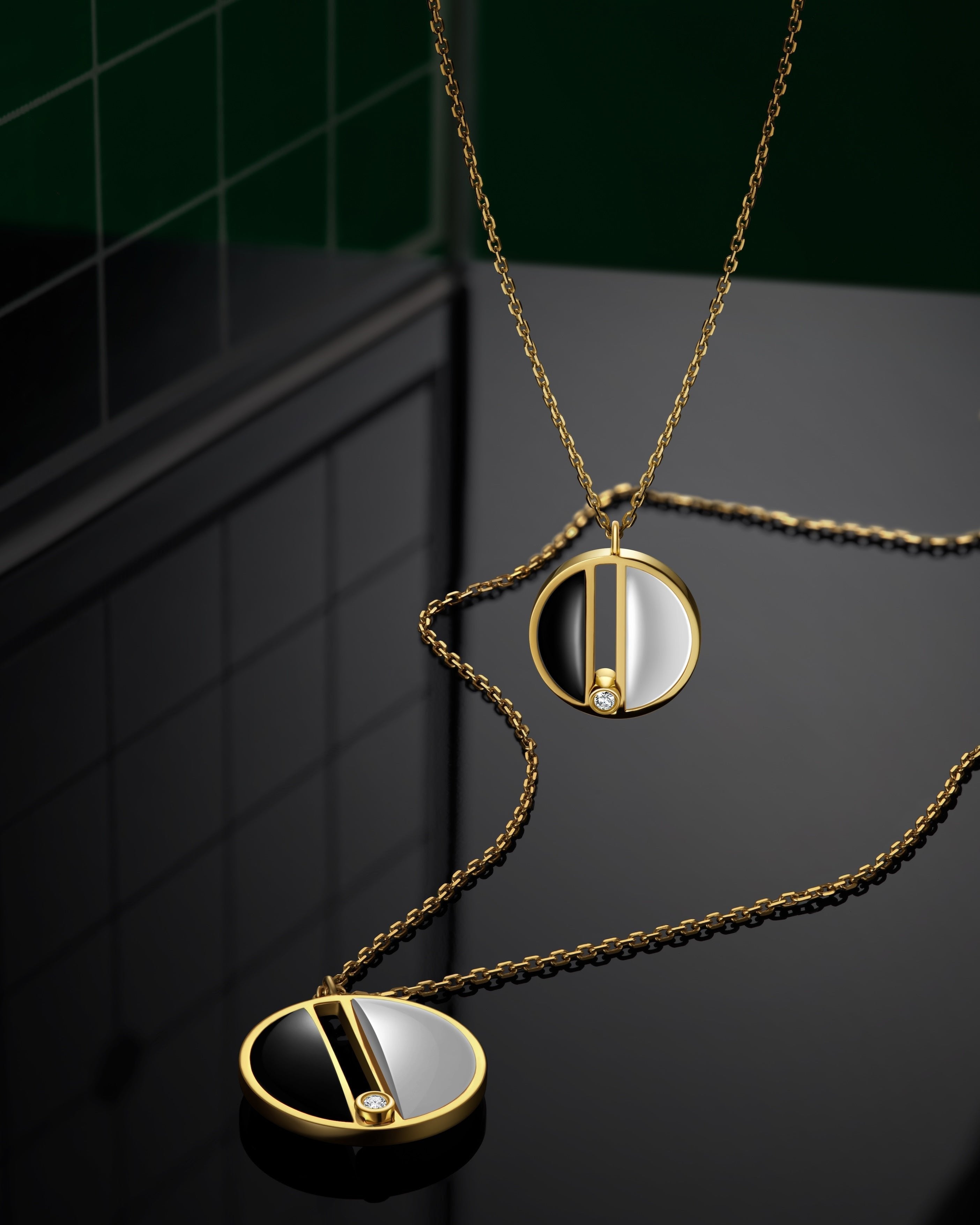 The Game of Weiqi Black & White Jade Necklace - 18K - Solid - Gold - YIN Fine Jewelry - Chinese Modern Gold Jewelry