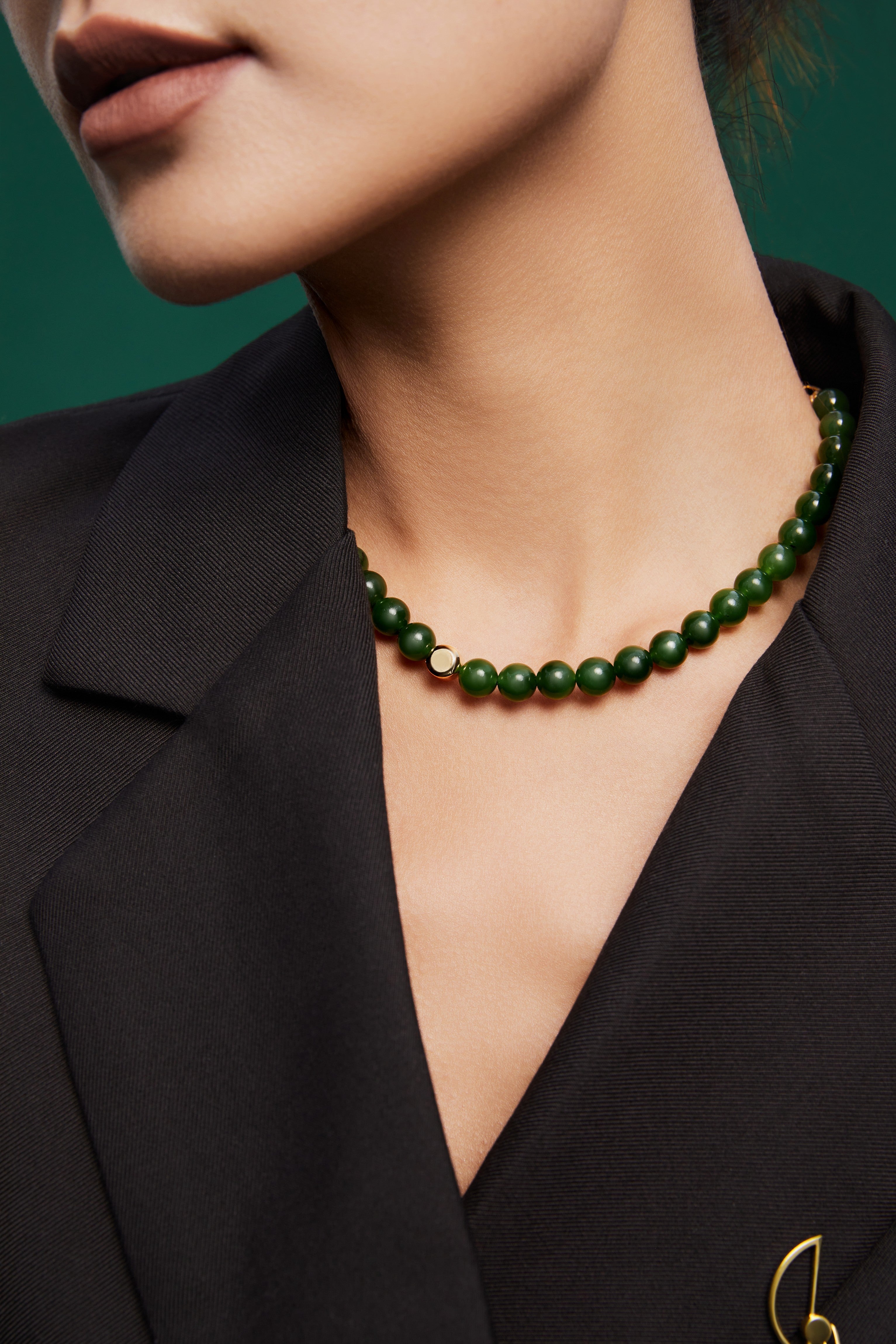 The Game of Weiqi Green Jade Beaded Necklace - 18K Solid Gold - YIN Fine Jewelry - Chinese Modern Gold Jewelry