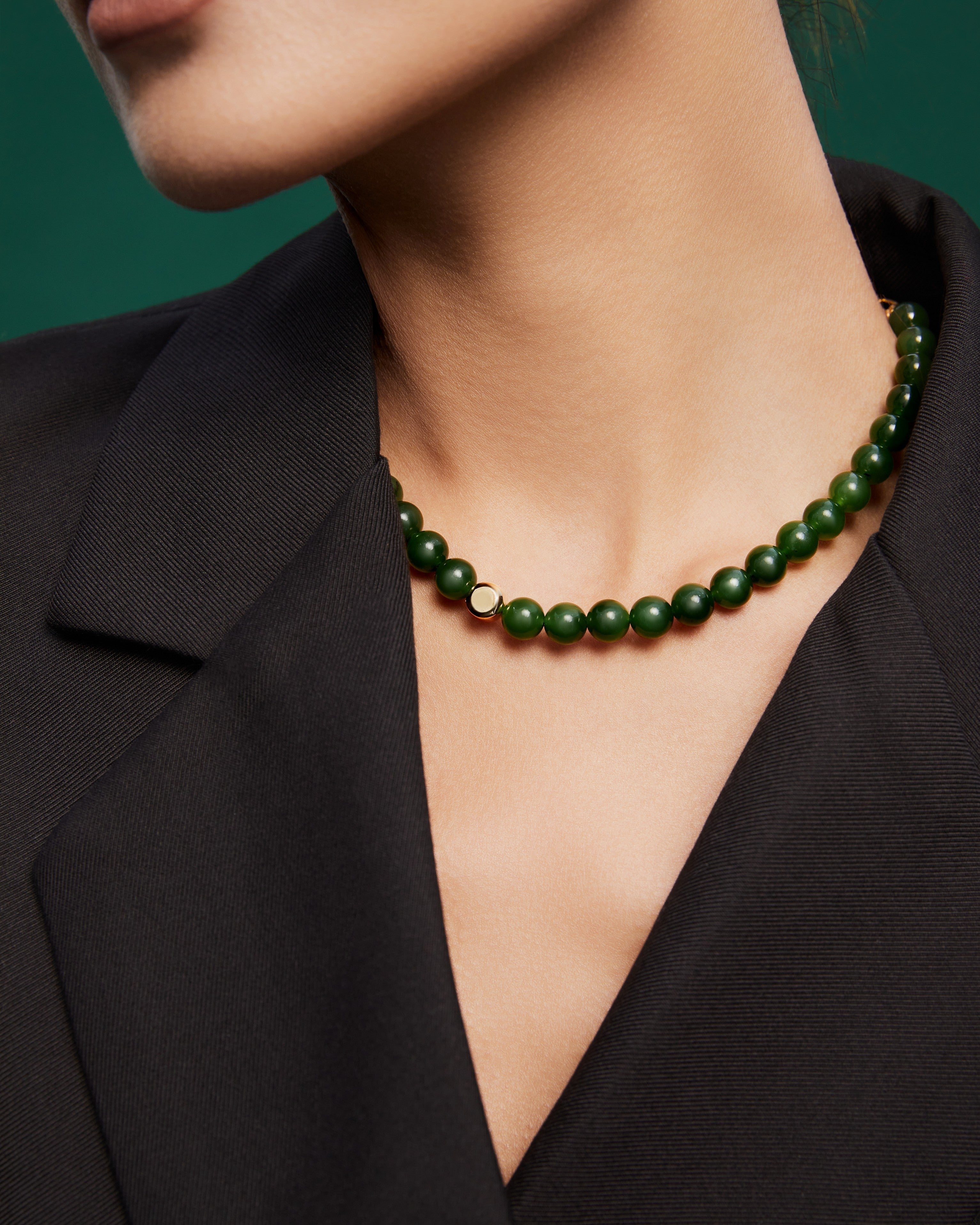 The Game of Weiqi Green Jade Beaded Necklace - 18K Solid Gold - YIN Fine Jewelry - Chinese Modern Gold Jewelry