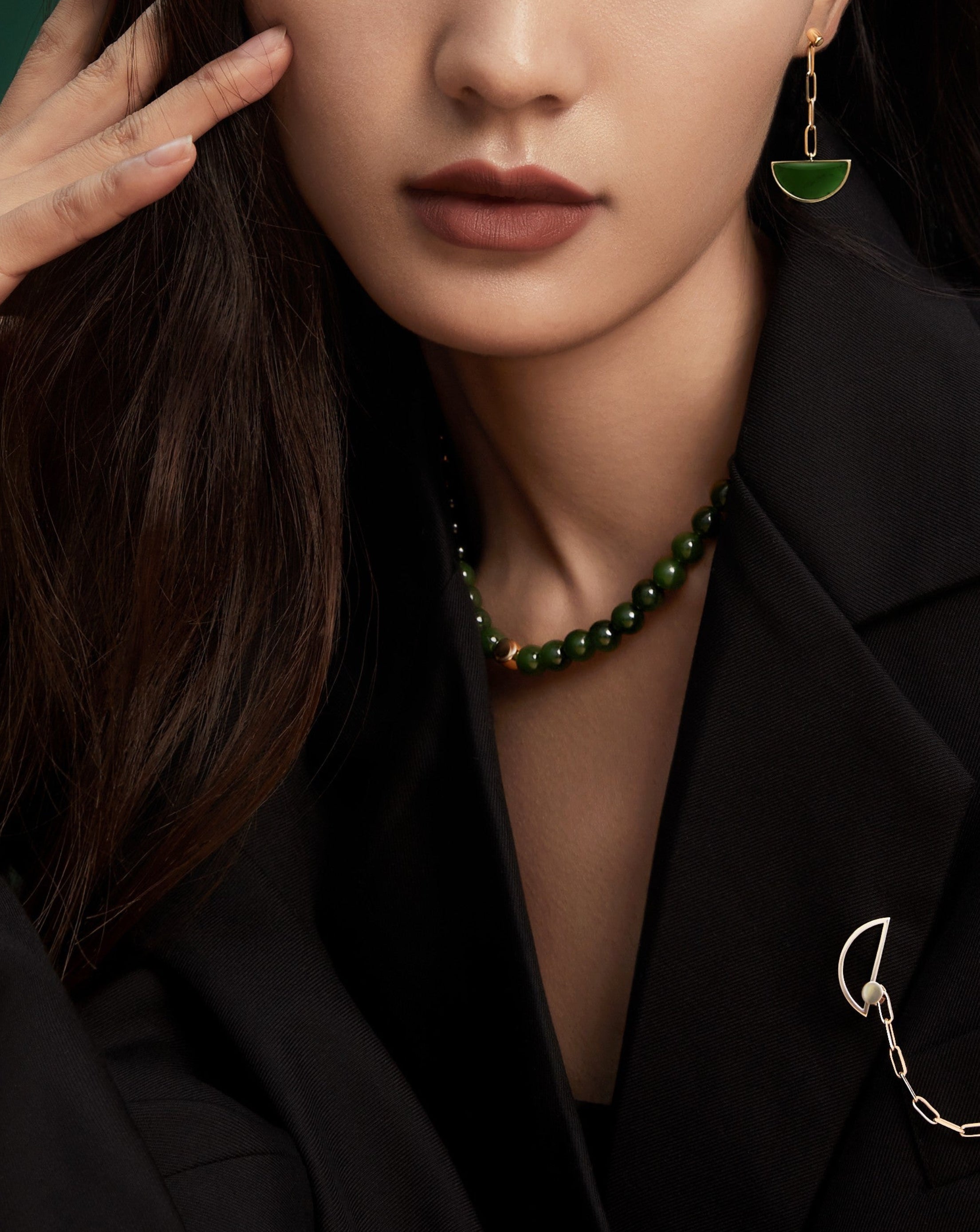 The Game of Weiqi Green Jade Beaded Necklace - 18K Solid Gold - YIN Fine Jewelry - Chinese Modern Gold Jewelry