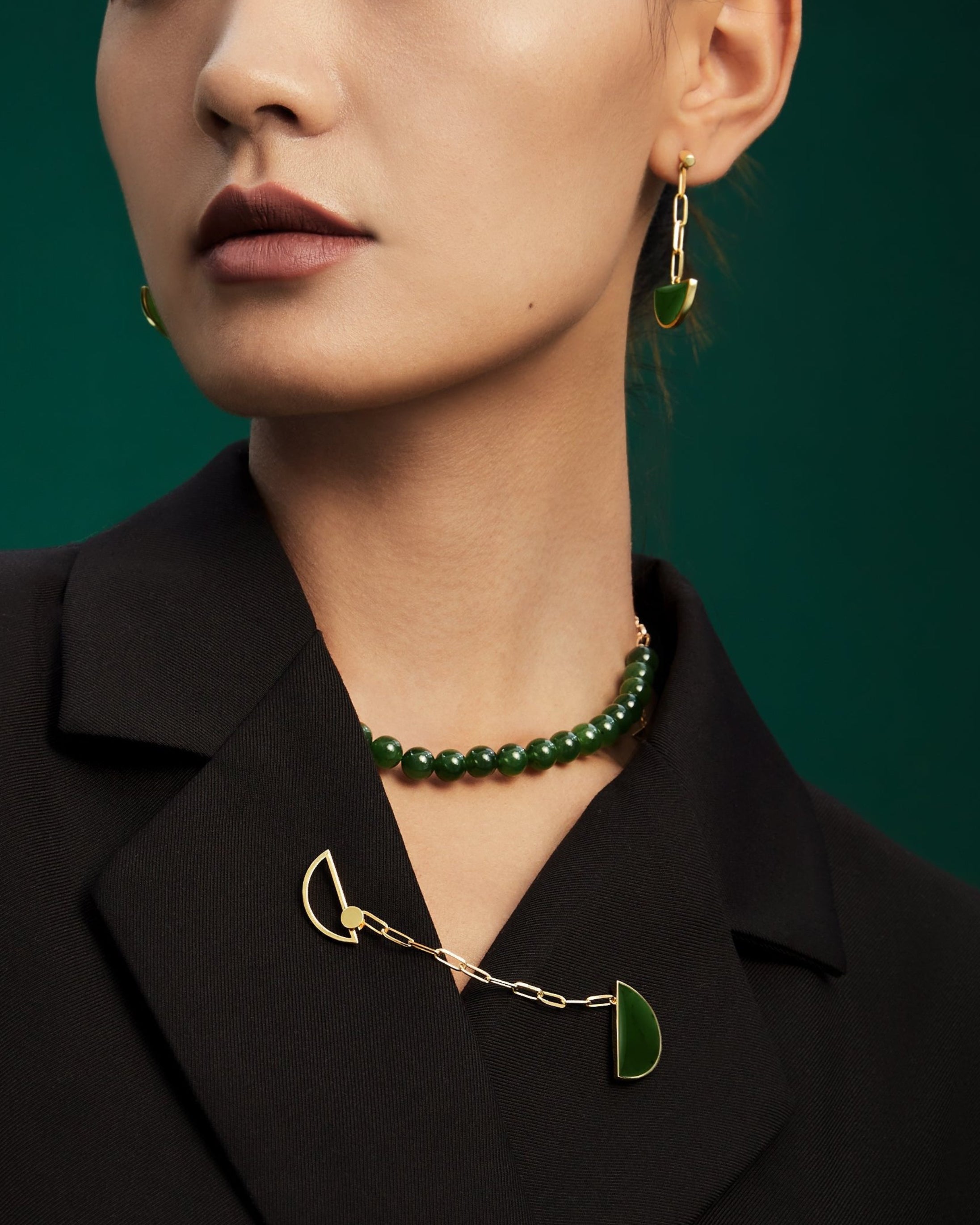 The Game of Weiqi Green Jade Beaded Necklace - 18K Solid Gold - YIN Fine Jewelry - Chinese Modern Gold Jewelry