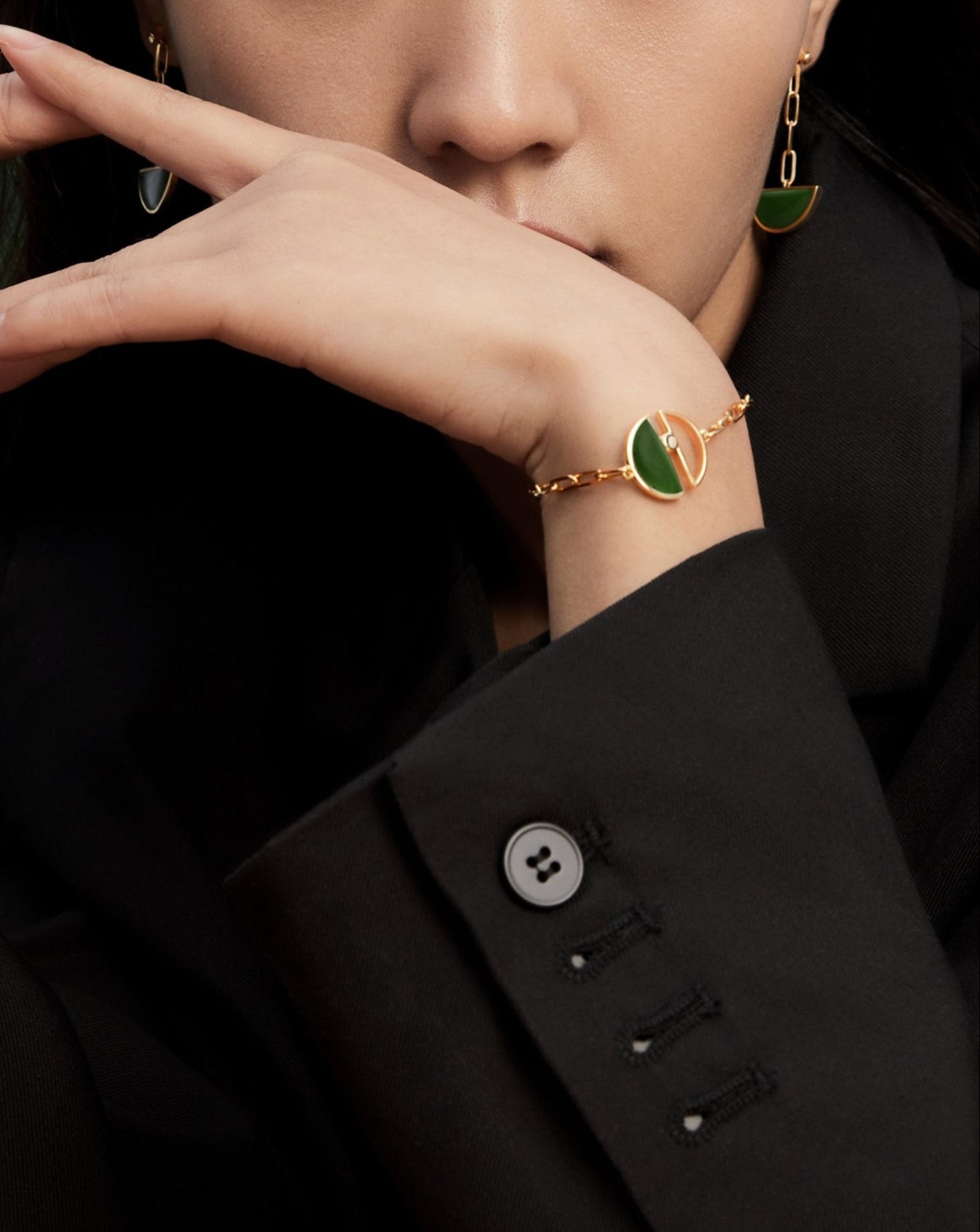 The Game of Weiqi Green Jade Bracelet - 18K Solid Gold - YIN Fine Jewelry - Chinese Modern Gold Jewelry