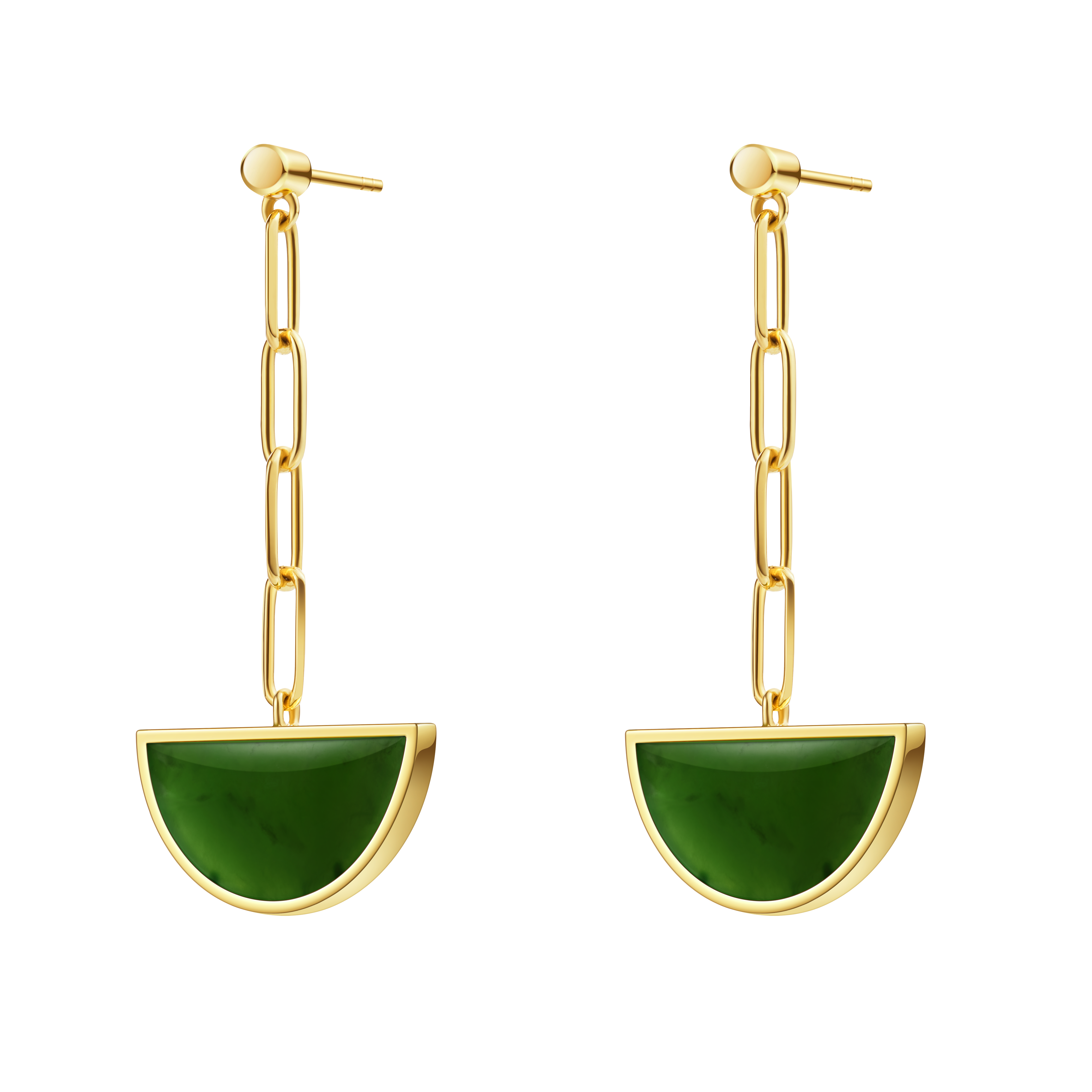 The Game of Weiqi Green Jade Drop Earrings - 18K Solid Gold - YIN Fine Jewelry - Chinese Modern Gold Jewelry
