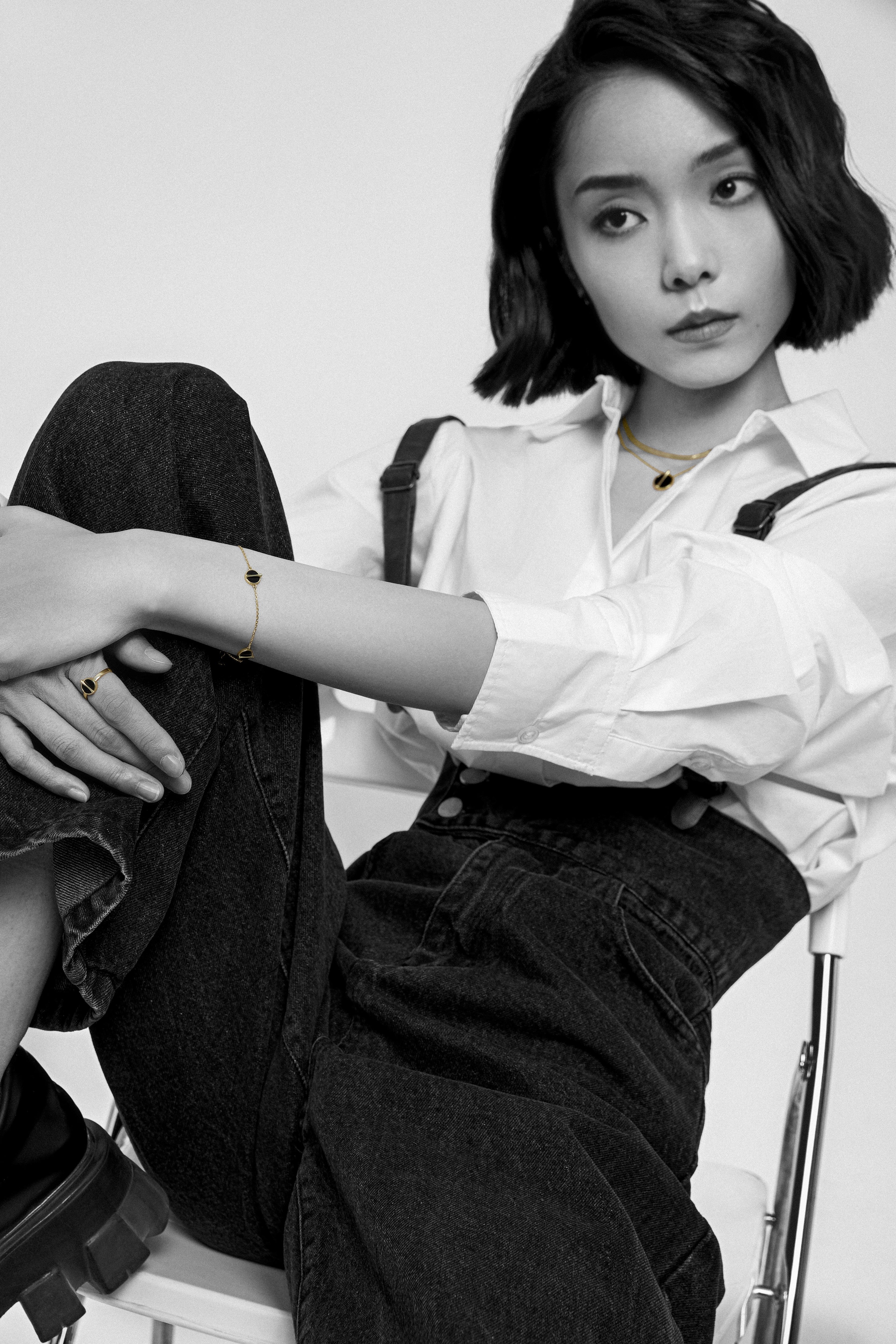 The Golden Ratio 3-motif Bracelet - Onyx - 18K Solid Gold - YIN Fine Jewelry - Chinese Modern Gold Jewelry