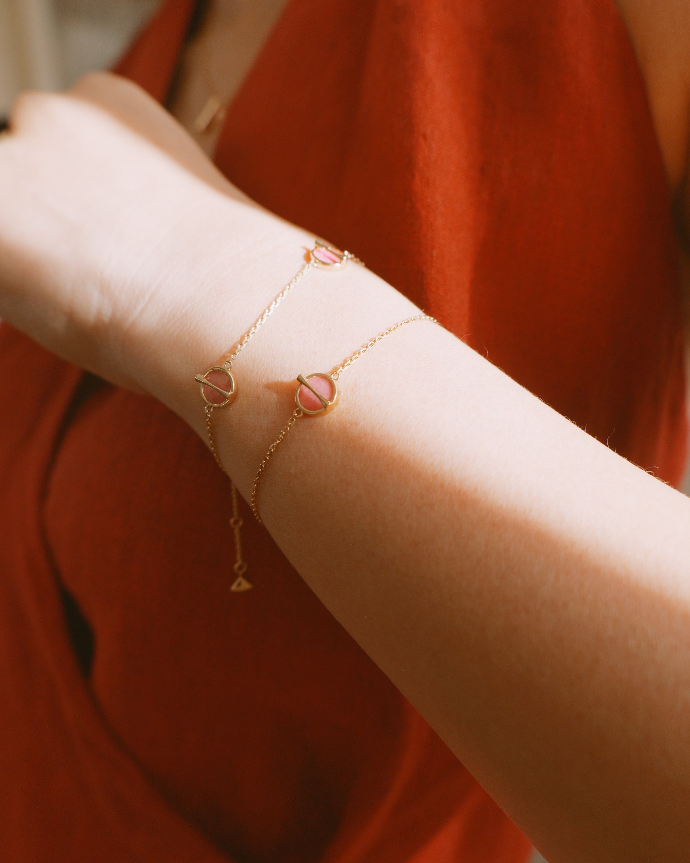 The Golden Ratio 3-motif Bracelet - Rhodonite