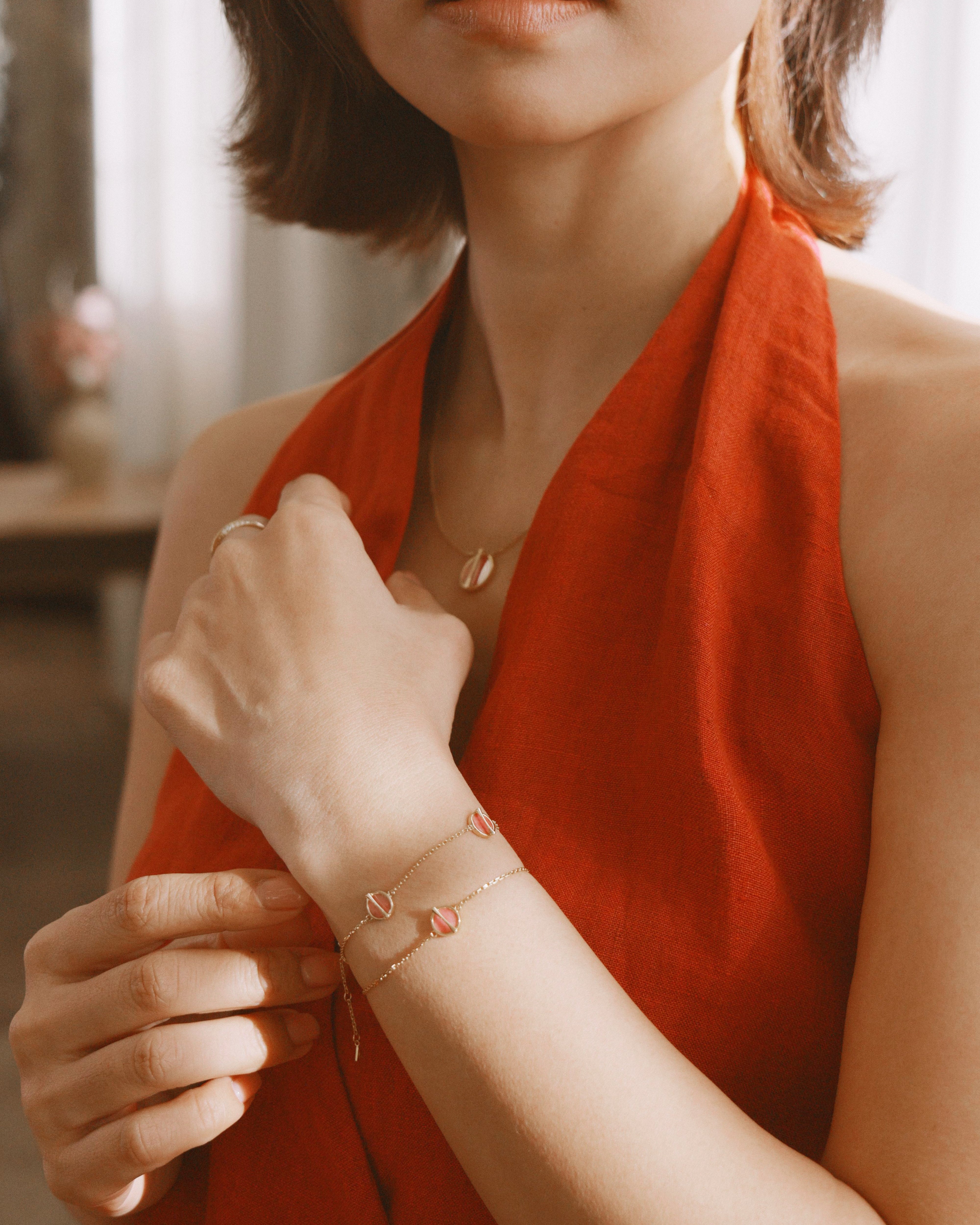 The Golden Ratio 3-motif Bracelet - Rhodonite