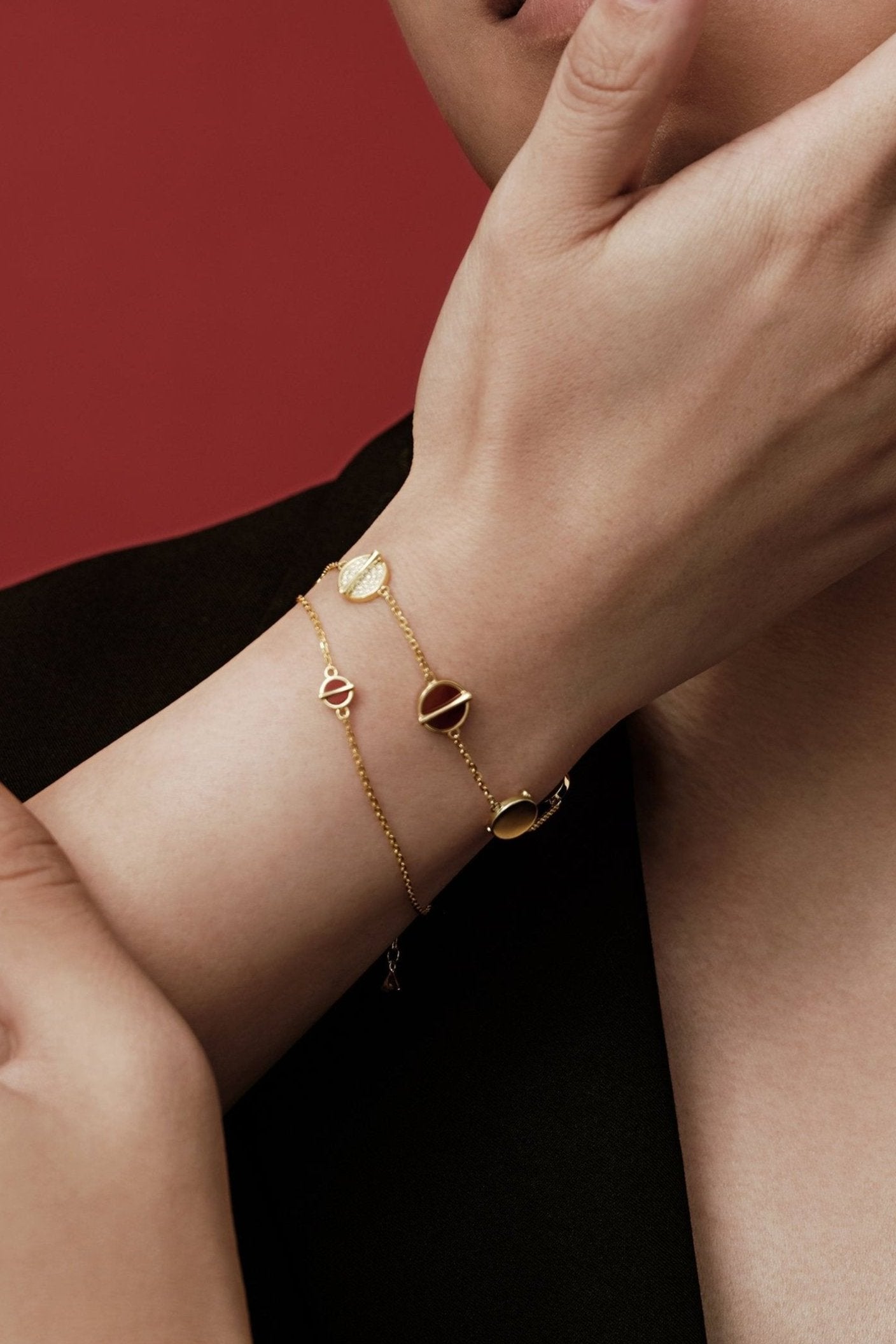 The Golden Ratio 5-motif Bracelet - Carnelian - 18K Solid Gold - YIN Fine Jewelry - Chinese Modern Gold Jewelry