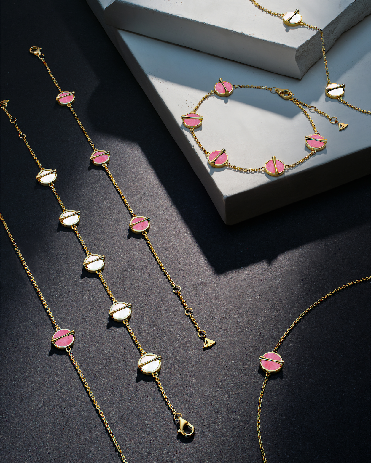 The Golden Ratio 5-motif Bracelet - Rhodonite - 18K Solid Gold - YIN Fine Jewelry - Chinese Modern Gold Jewelry