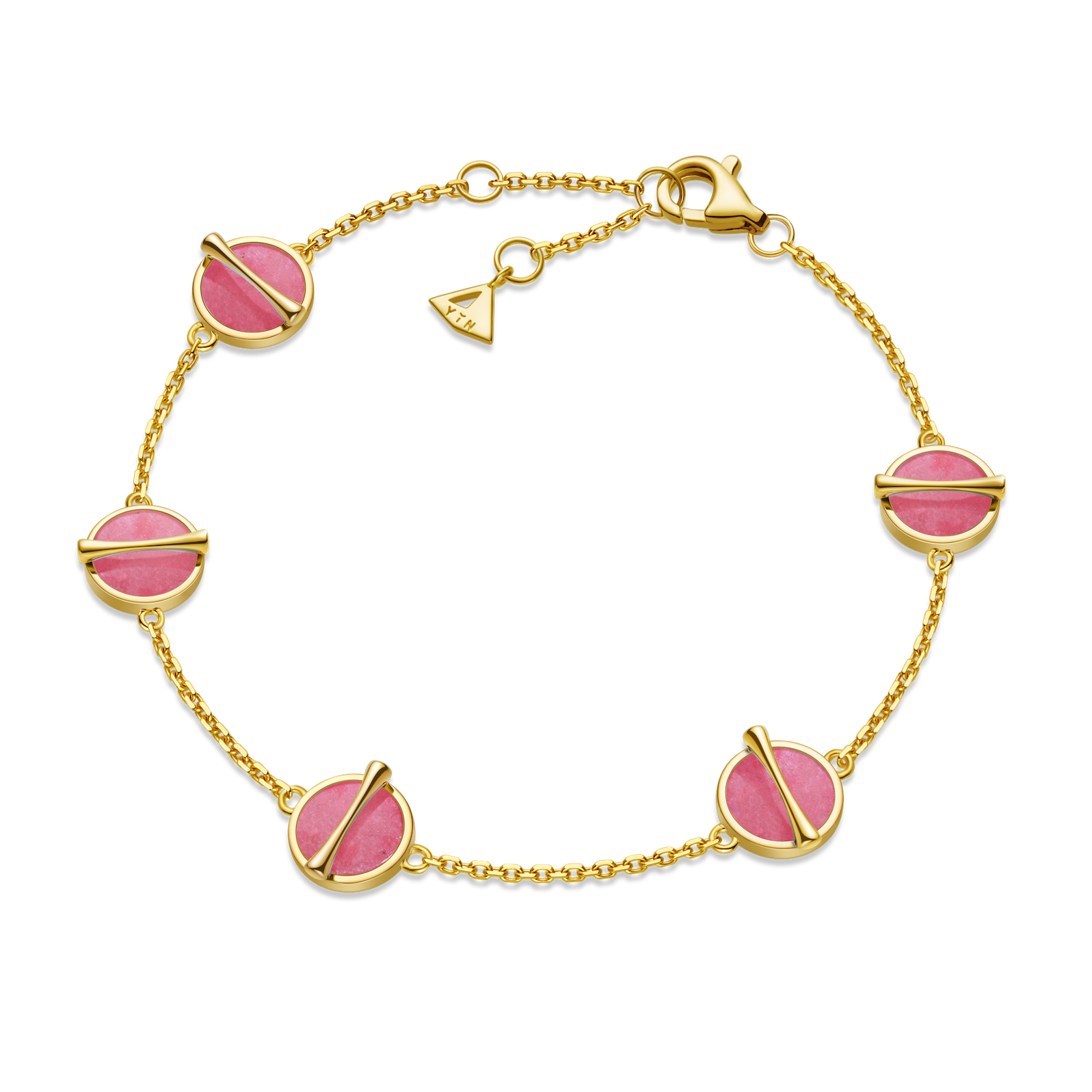 The Golden Ratio 5-motif Bracelet - Rhodonite - 18K Solid Gold - YIN Fine Jewelry - Chinese Modern Gold Jewelry