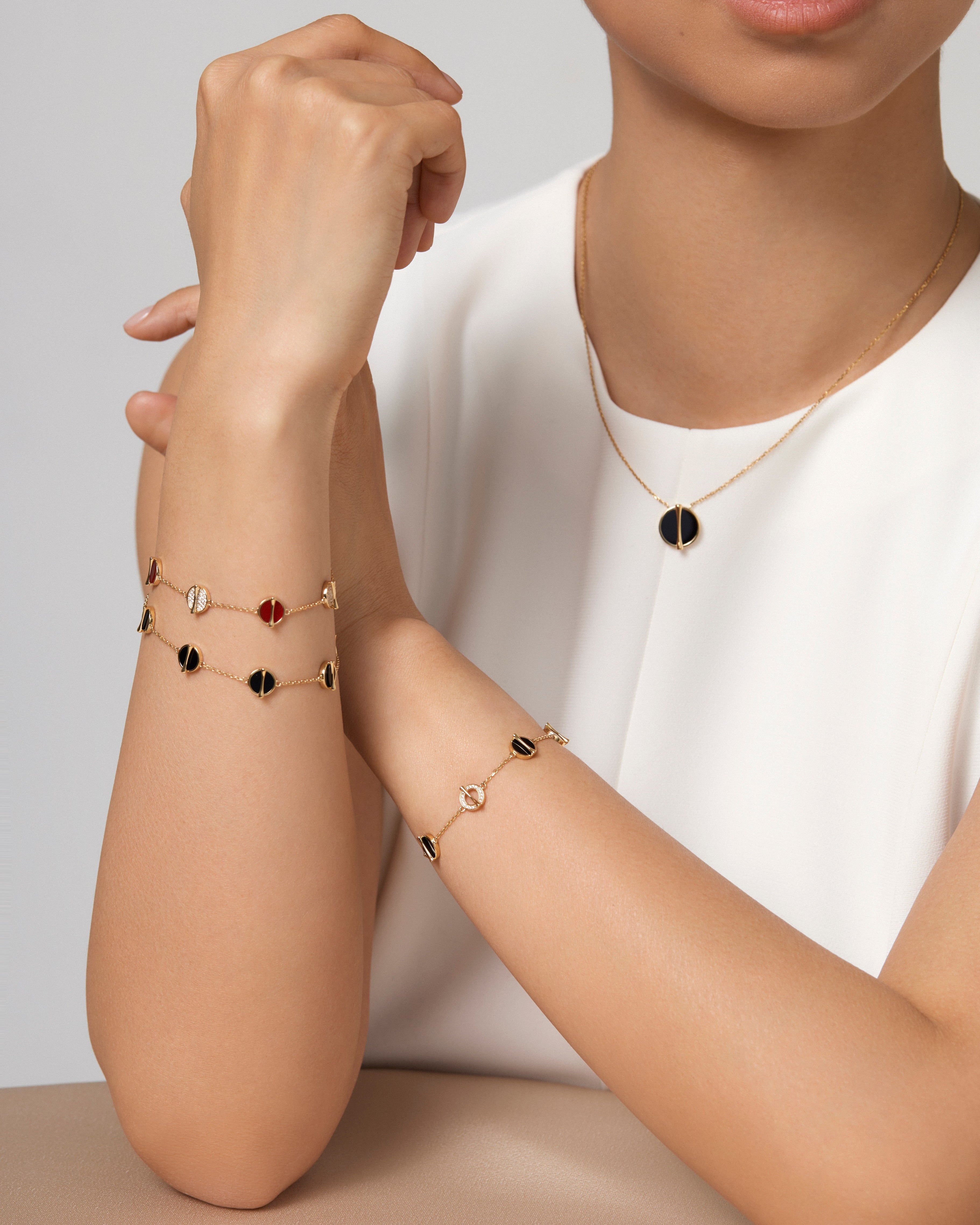 The Golden Ratio 5-motif Open Diamond Bracelet - 18k solid gold - onyx - carnelian - YIN Fine Jewelry - Chinese Modern Gold Jewelry