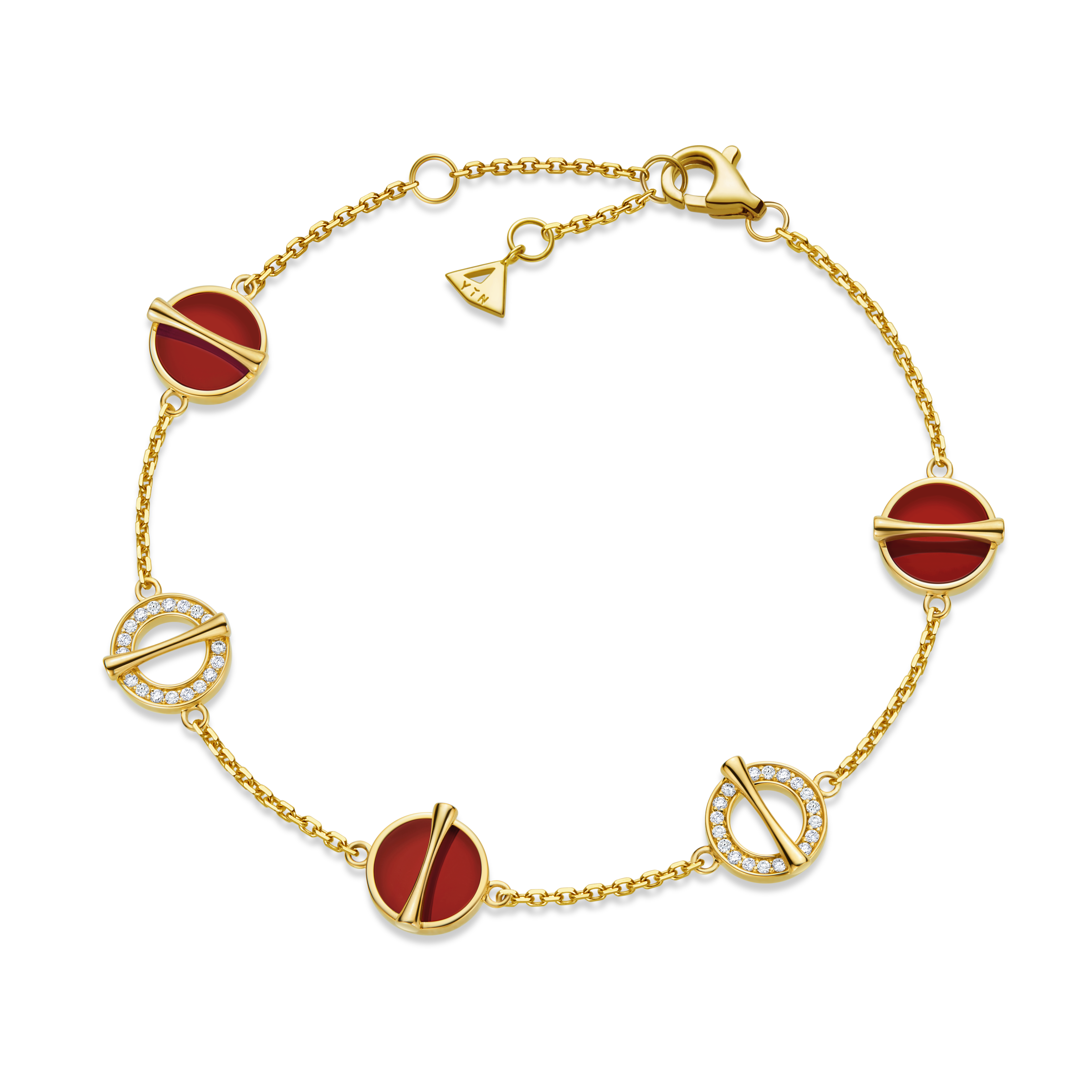 The Golden Ratio 5-motif Open Diamond Bracelet - Carnelian