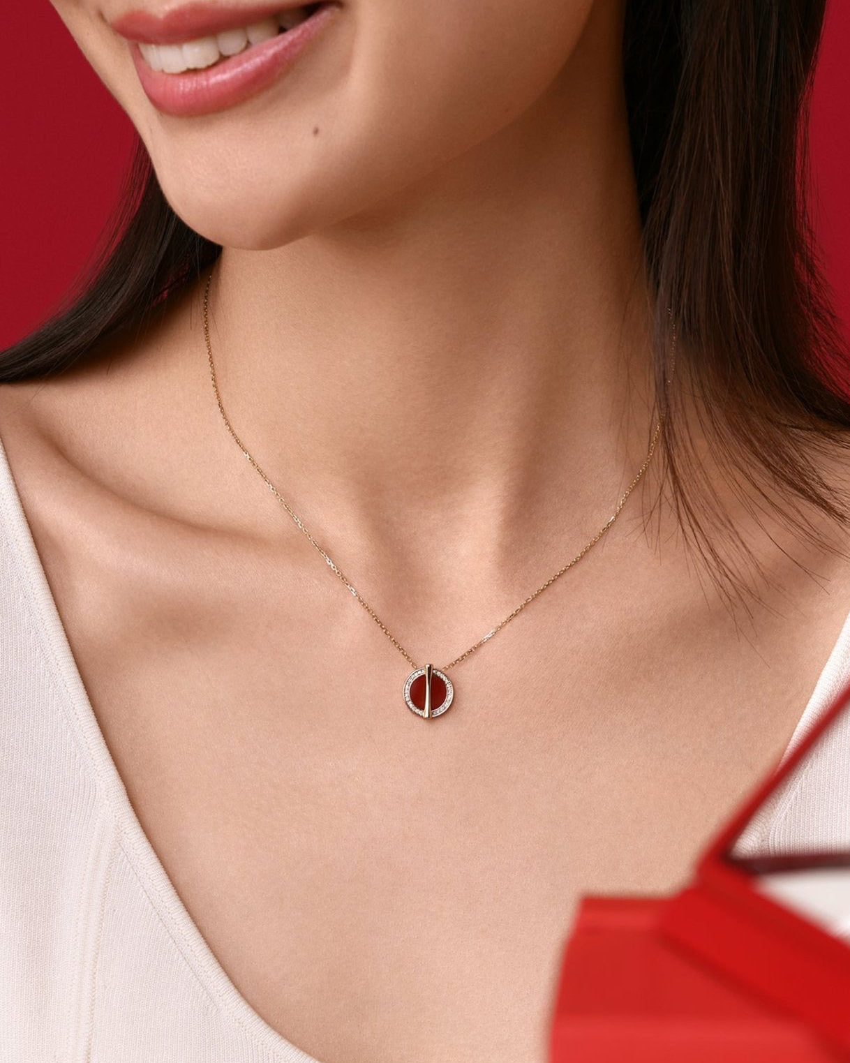 The Golden Ratio Diamond Necklace - Carnelian - 18K Solid Gold - YIN Fine Jewelry - Chinese Modern Gold Jewelry