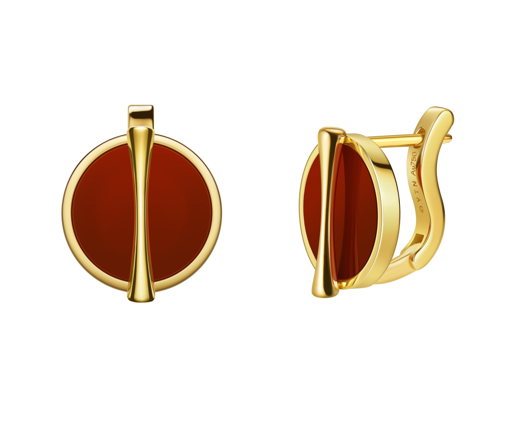 The Golden Ratio Drop Earrings - Carnelian - 18K - Solid - Gold - YIN Fine Jewelry - Chinese Modern Gold Jewelry