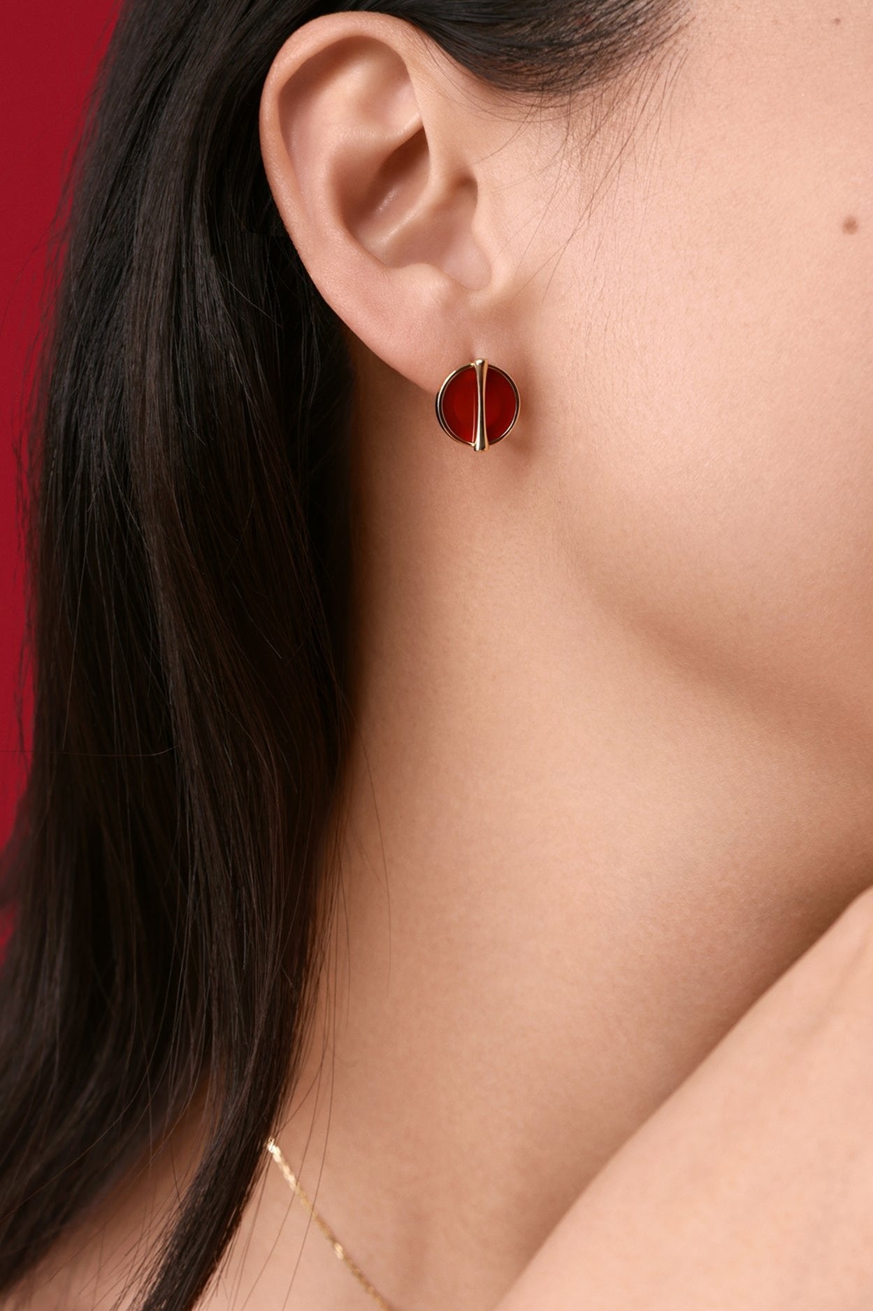 The Golden Ratio Drop Earrings - Carnelian - 18K - Solid - Gold - YIN Fine Jewelry - Chinese Modern Gold Jewelry