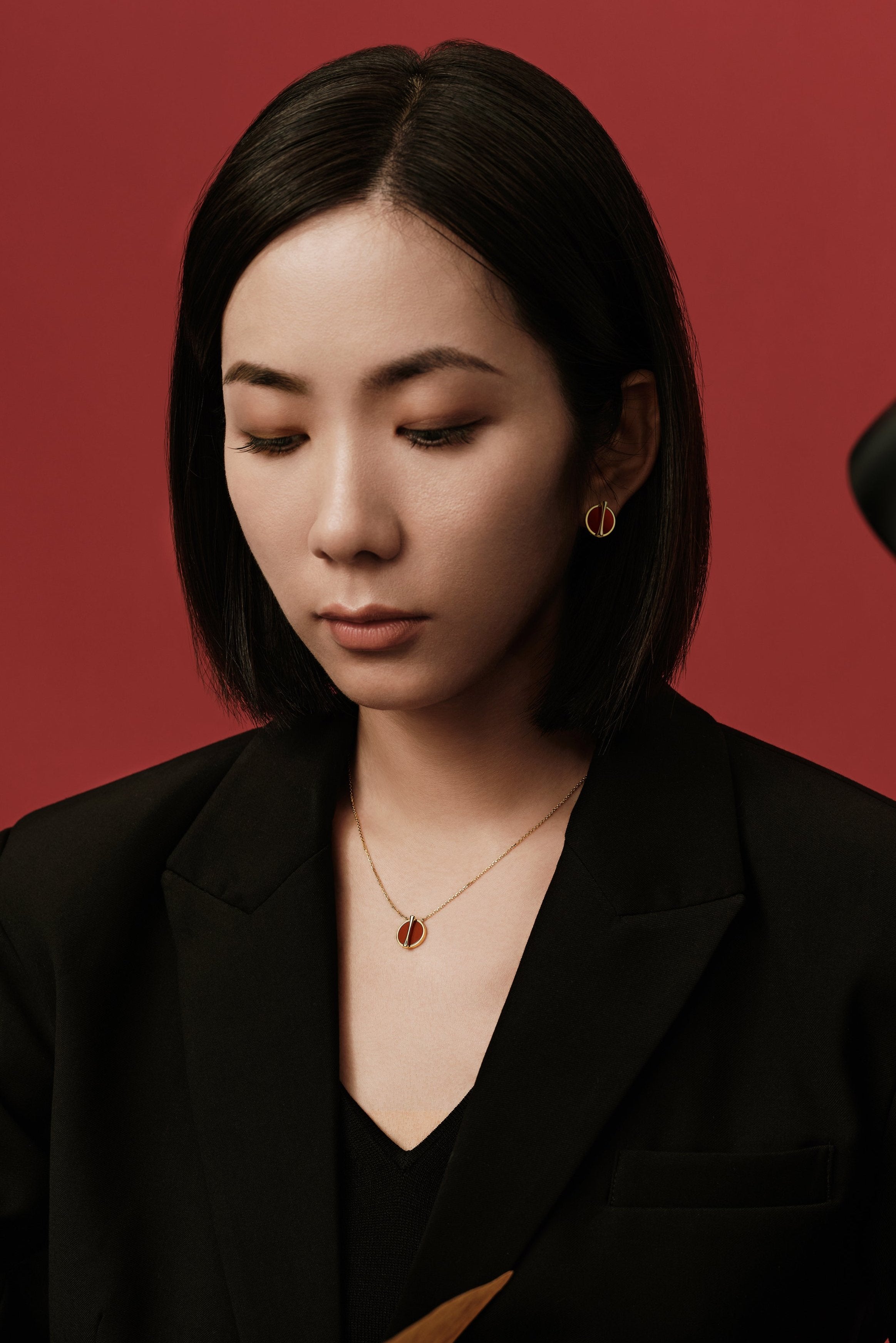 The Golden Ratio Necklace - Carnelian - 18K Solid Gold - YIN Fine Jewelry - Chinese Modern Gold Jewelry