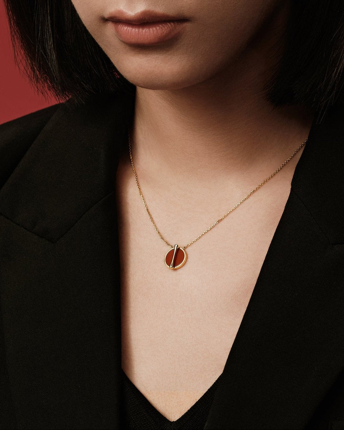 The Golden Ratio Necklace - Carnelian - 18K Solid Gold - YIN Fine Jewelry - Chinese Modern Gold Jewelry
