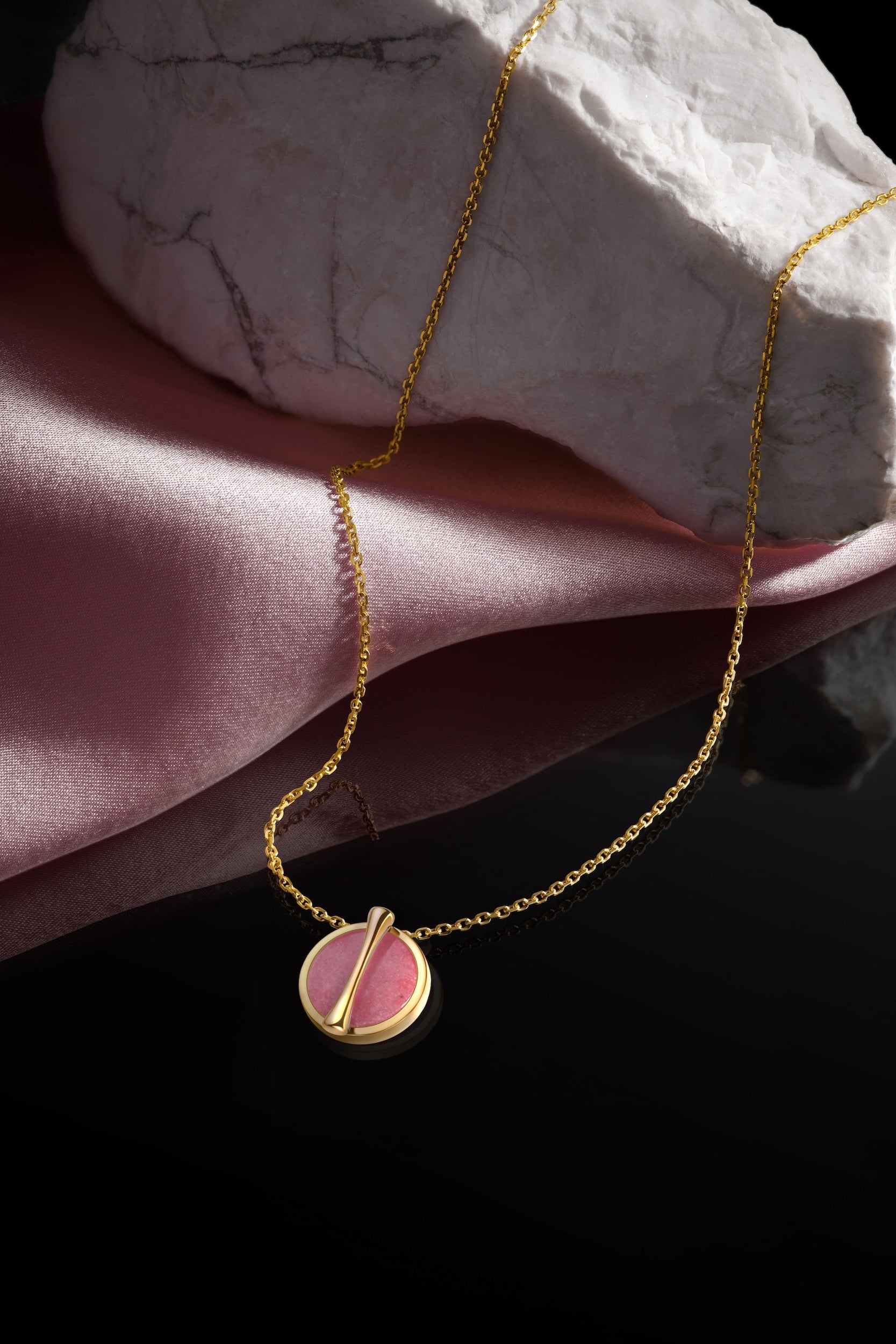 The Golden Ratio Necklace - Rhodonite - 18K Solid Gold - YIN Fine Jewelry - Chinese Modern Gold Jewelry