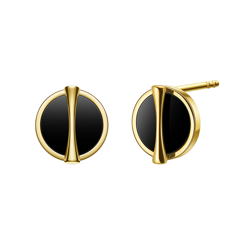 The Golden Ratio Stud Earrings - Onyx - 18K Solid Gold - YIN Fine Jewelry - Chinese Modern Gold Jewelry