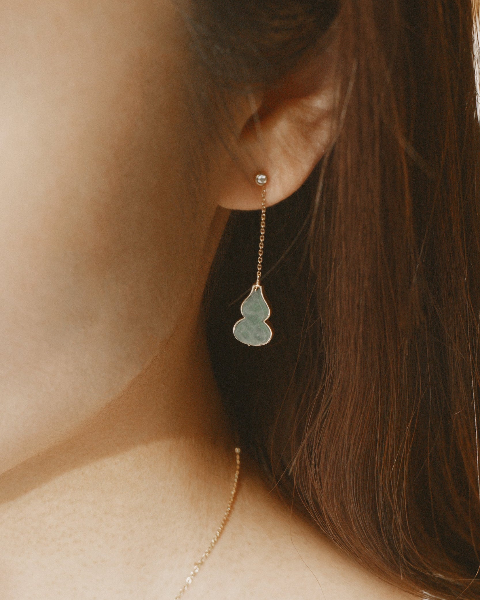 The Hulu Green Jade Drop Gourd Earrings