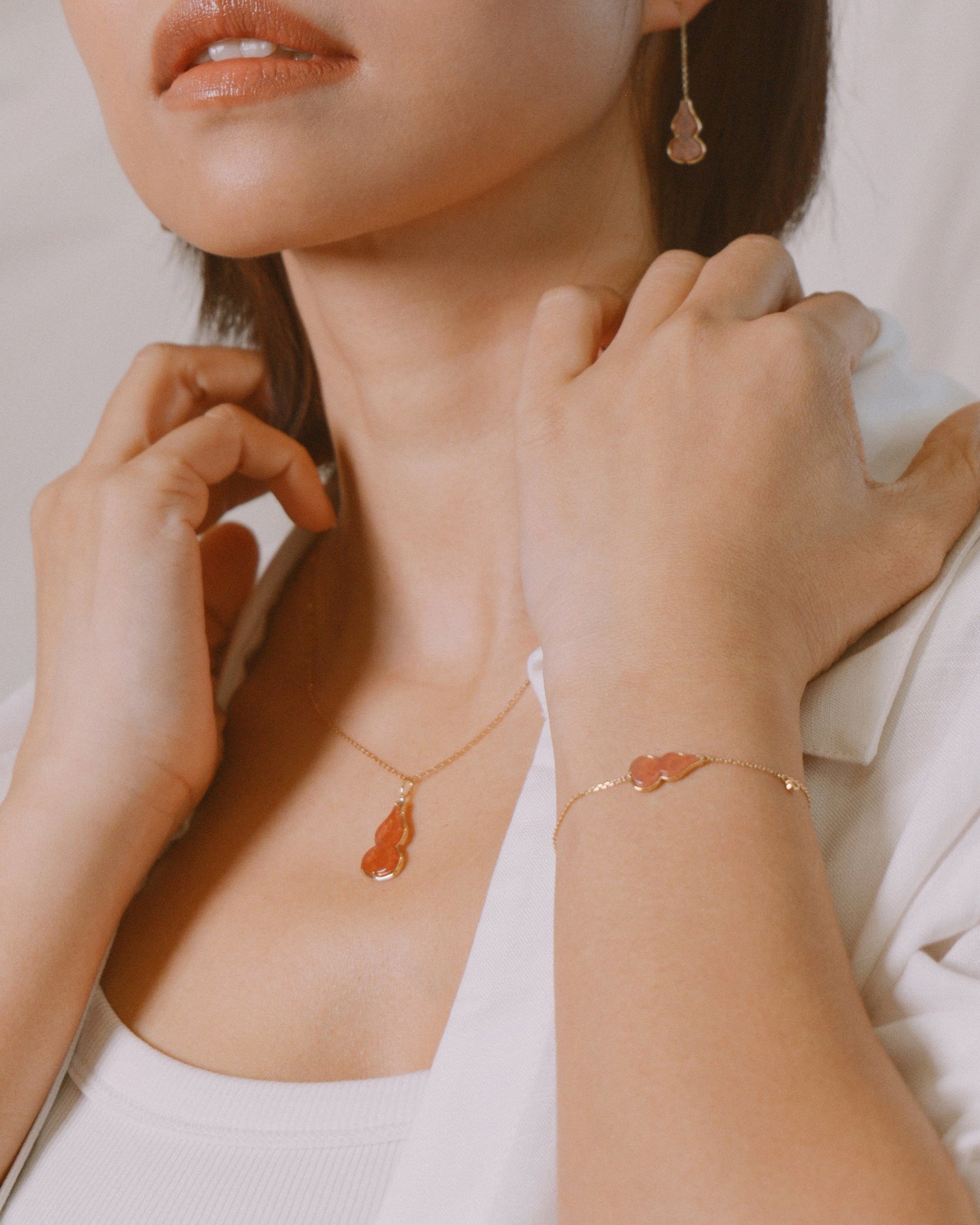 The Hulu Red Jade Gourd Pendant Necklace
