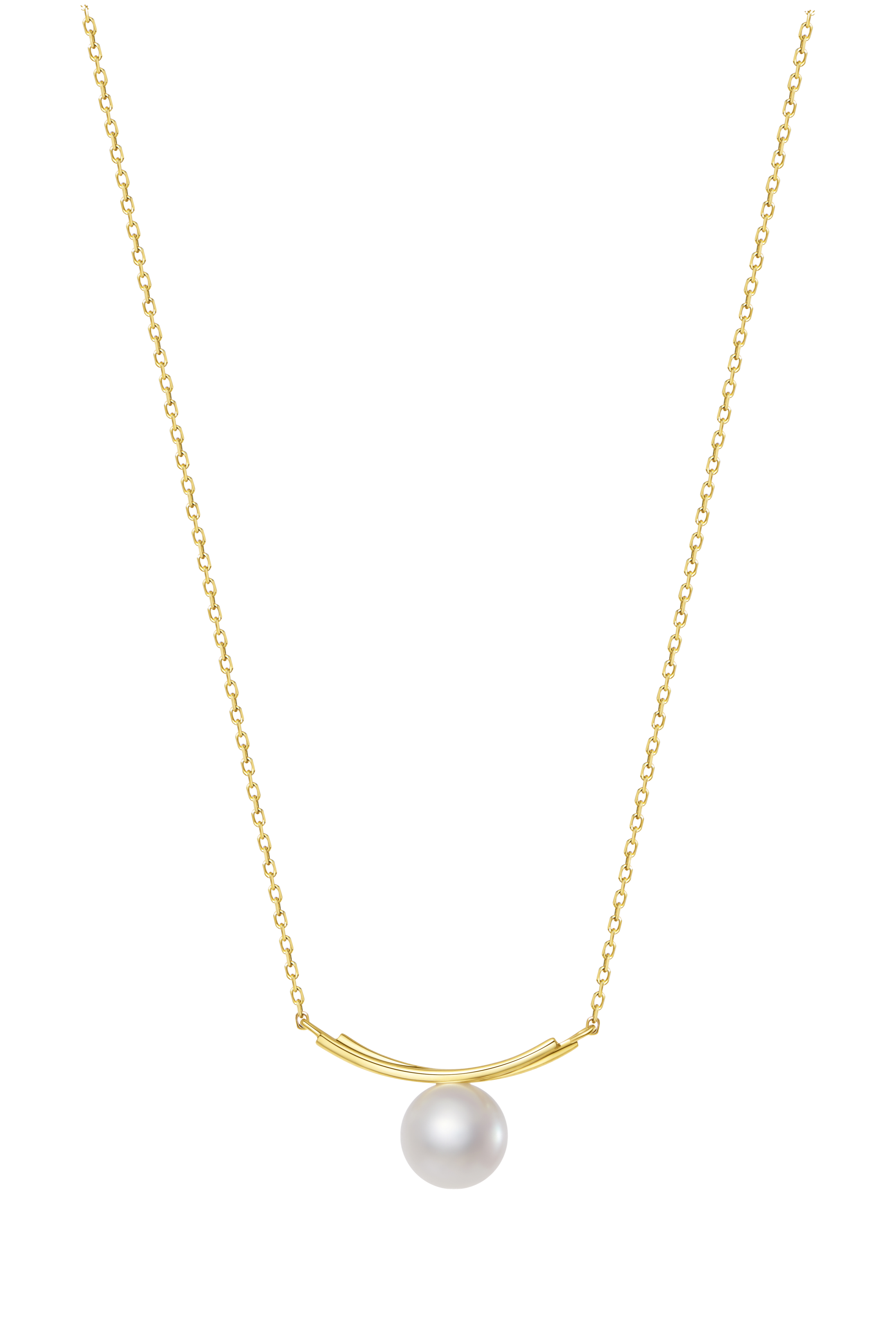 The Warm Pearl Akoya Pearl Solitaire Bar Necklace - 18K Solid Gold - YIN Fine Jewelry - Chinese Modern Gold Jewelry