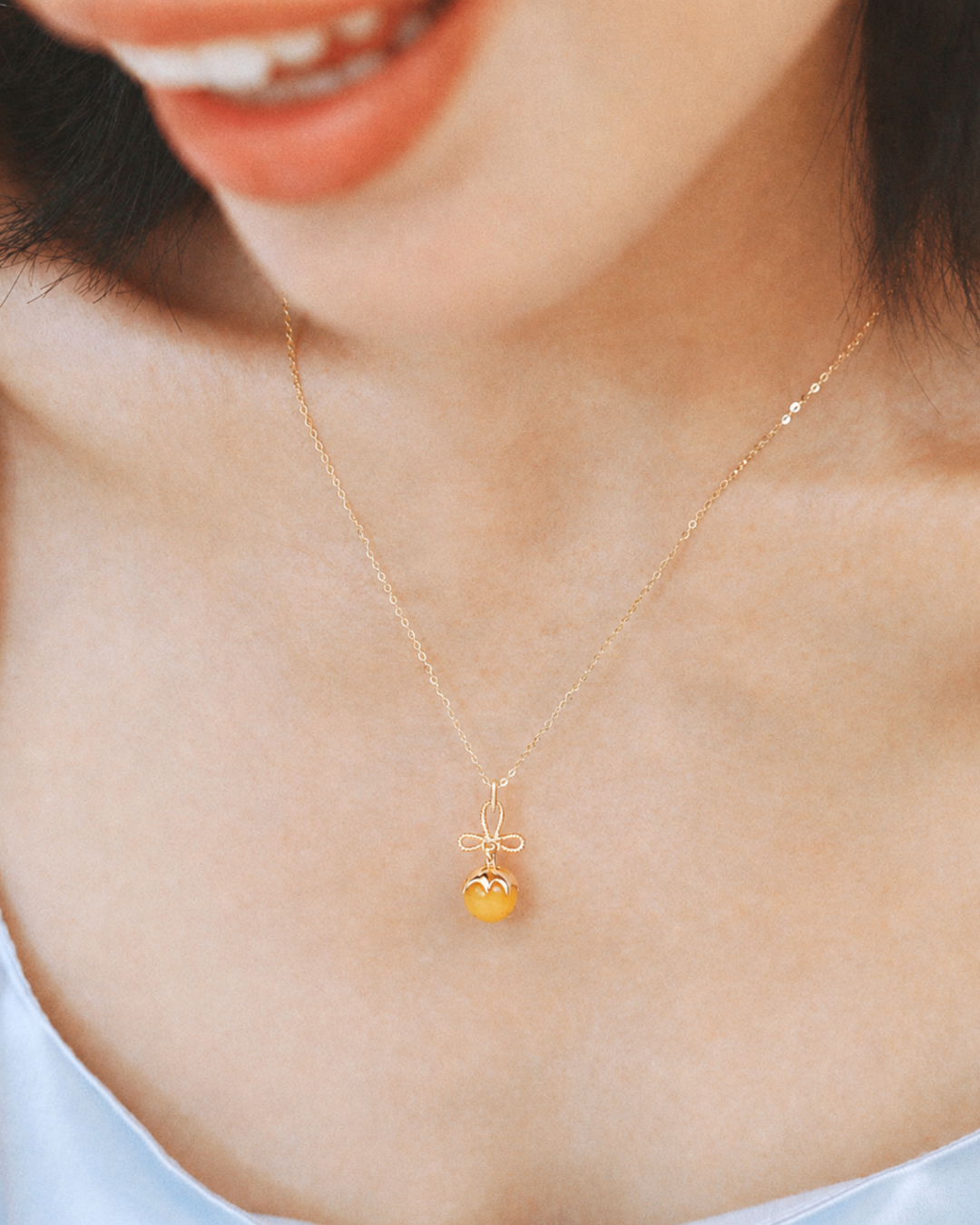 Tanghulu Wan-Knot Pendant Necklace - Yellow Chalcedony