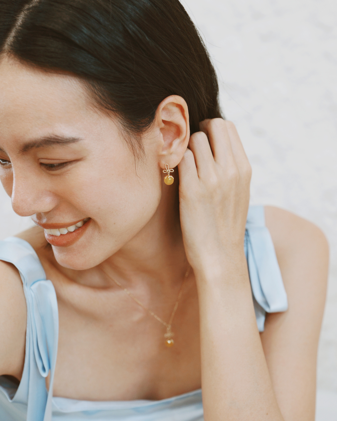 Tanghulu Wan-Knot Earrings - Yellow Chalcedony